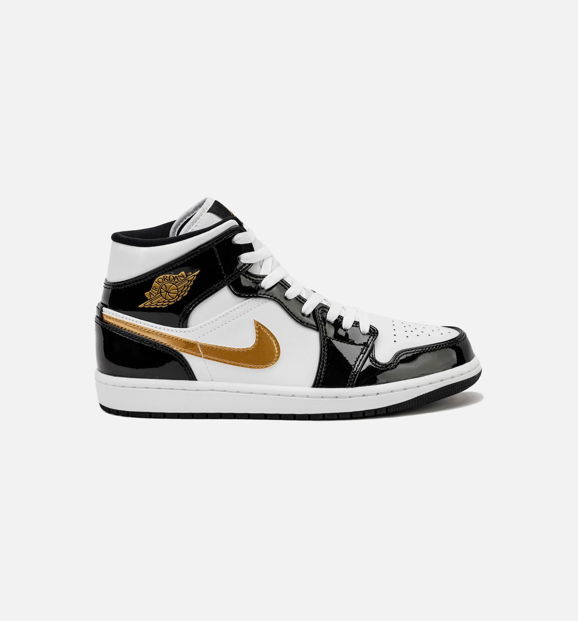 Air Jordan 1 Retro Mid SE Patent Black Gold Mens Lifestyle Shoe Black Gold