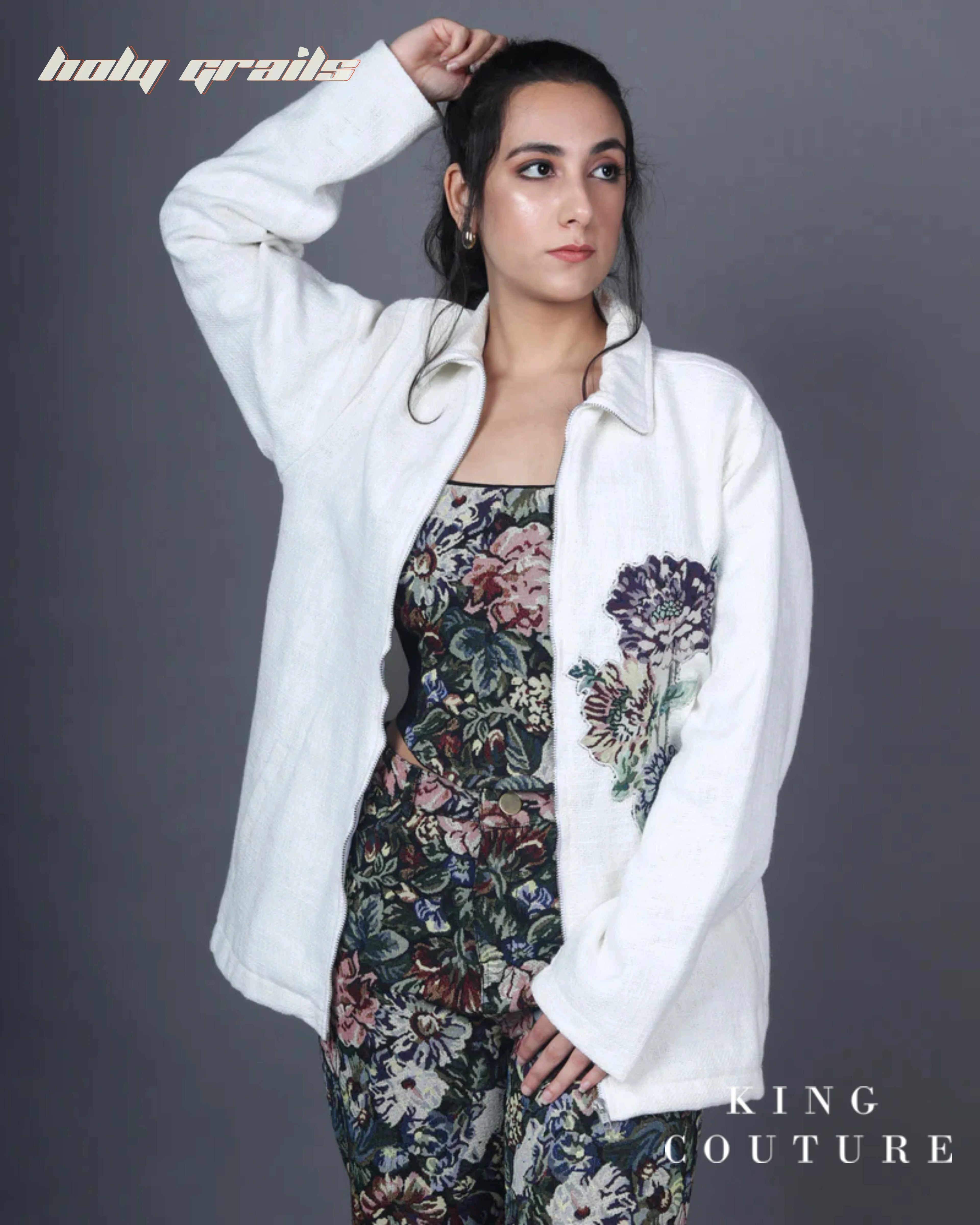 Floral Jacquard Zipper Jacket HG x King Couture