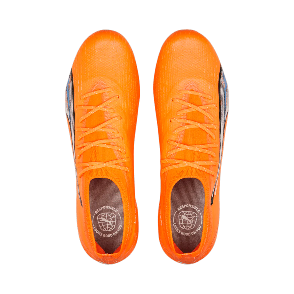 PUMA Ultra Ultimate FG AG Firm Ground Soccer Cleats Ultra Orange White Blue Glimmer