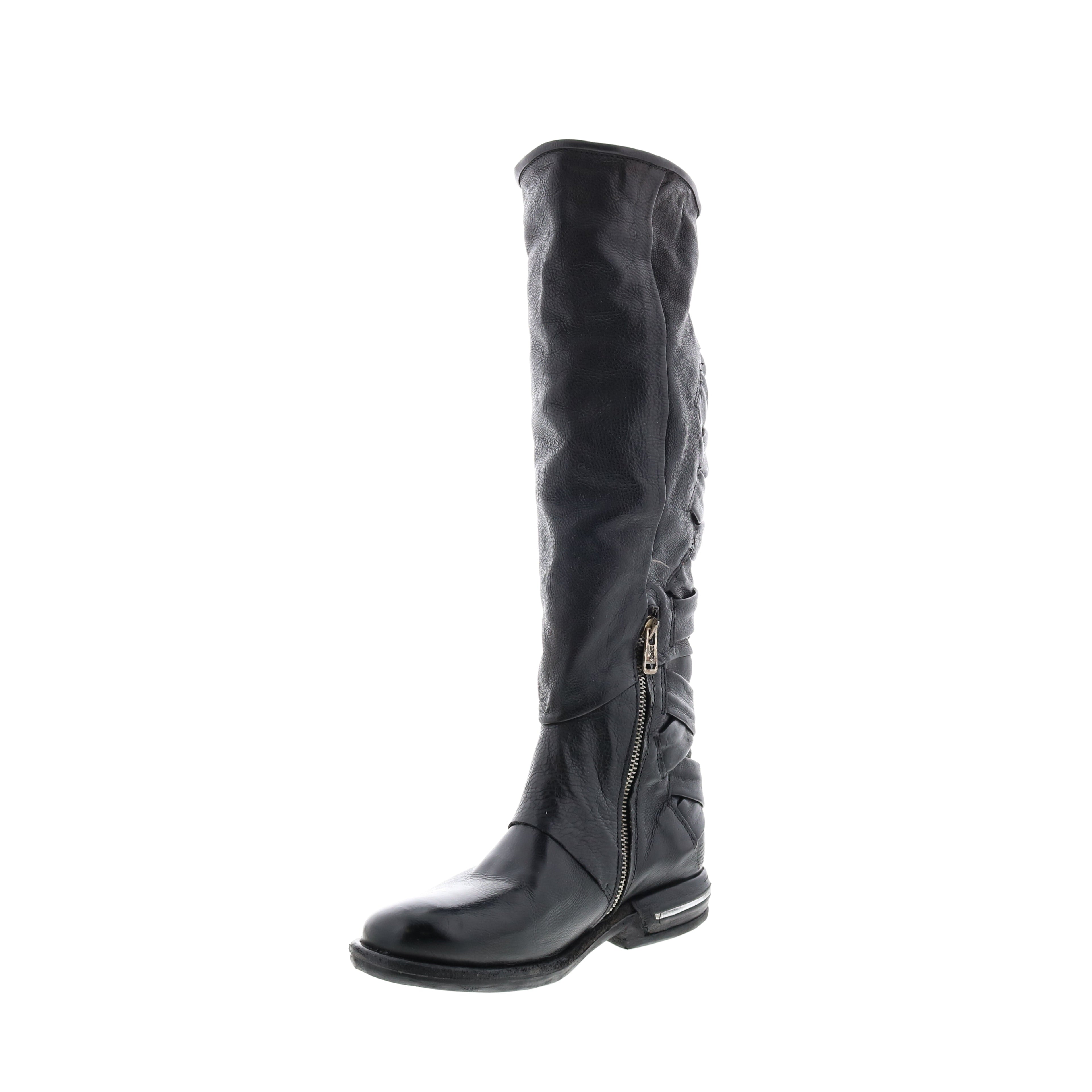 Teagan 516317-101 Womens Black Leather Zipper Knee High Boots
