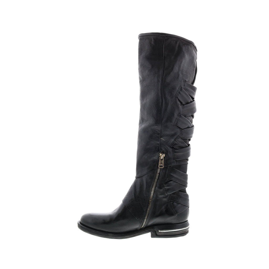 Teagan 516317-101 Womens Black Leather Zipper Knee High Boots