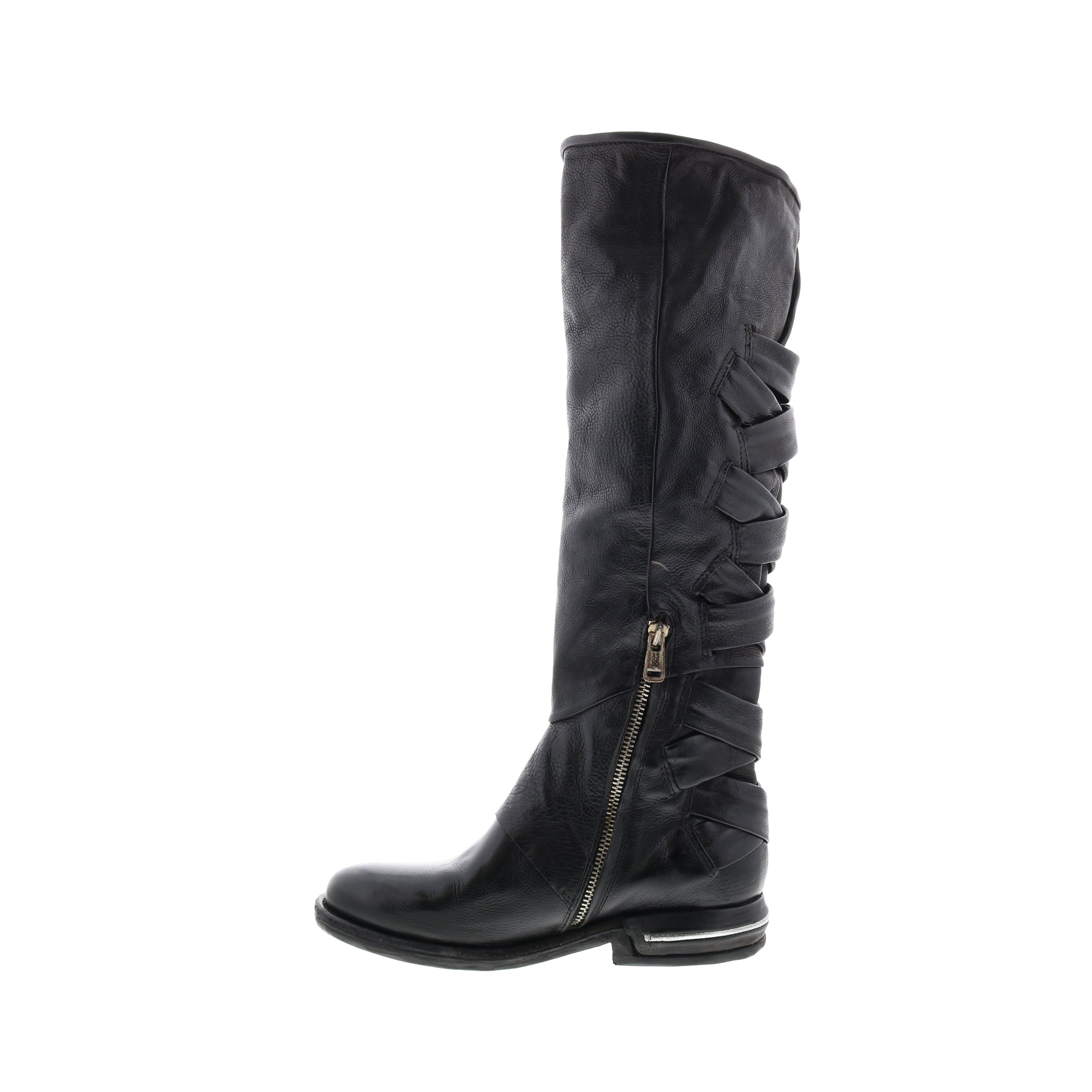 Teagan 516317-101 Womens Black Leather Zipper Knee High Boots