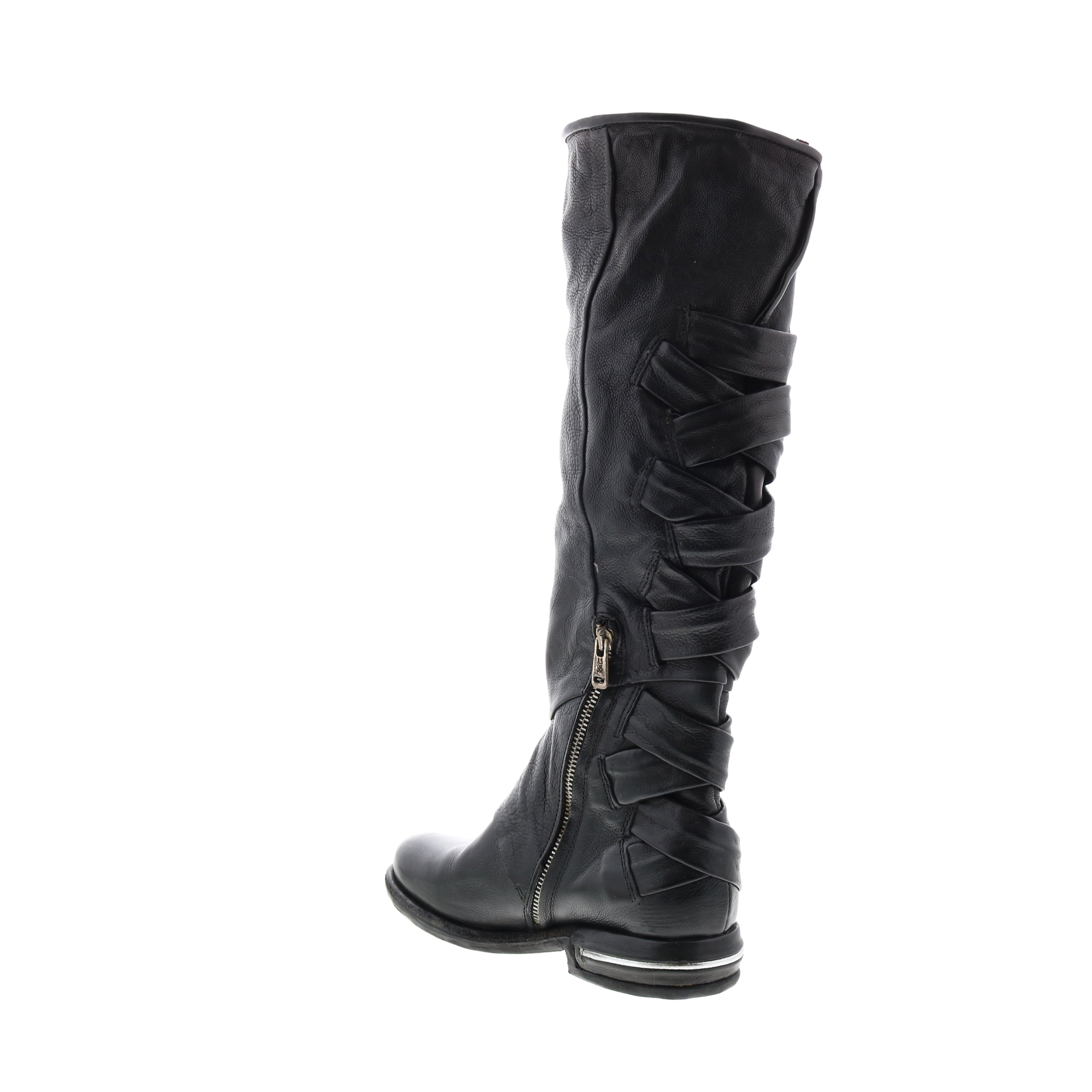 Teagan 516317-101 Womens Black Leather Zipper Knee High Boots