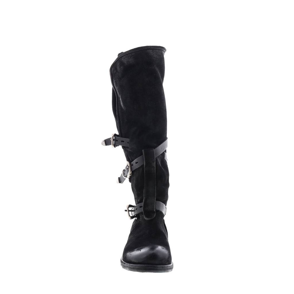 Trigg 516323-201 Womens Black Leather Hook & Loop Knee High Boots