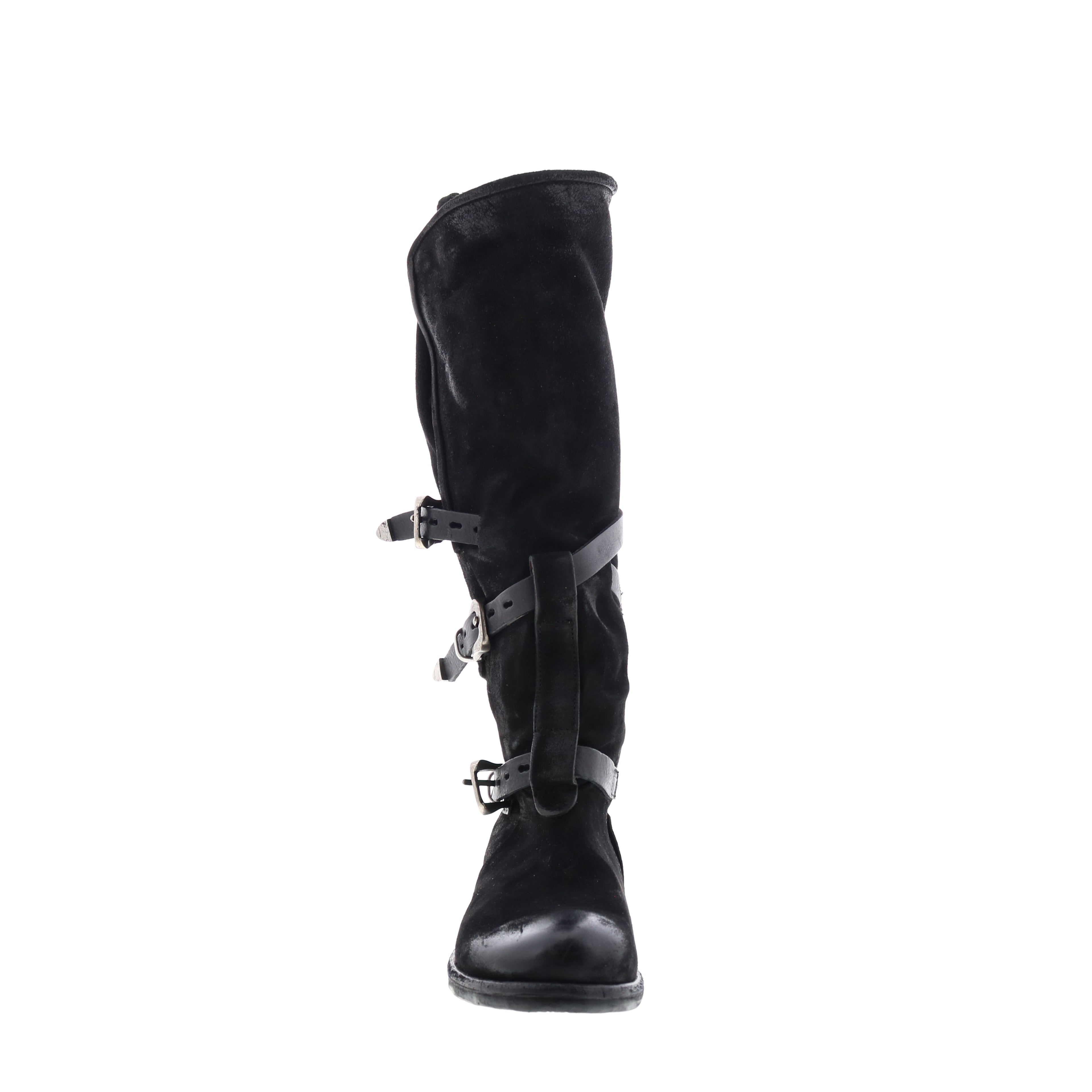 Trigg 516323-201 Womens Black Leather Hook & Loop Knee High Boots