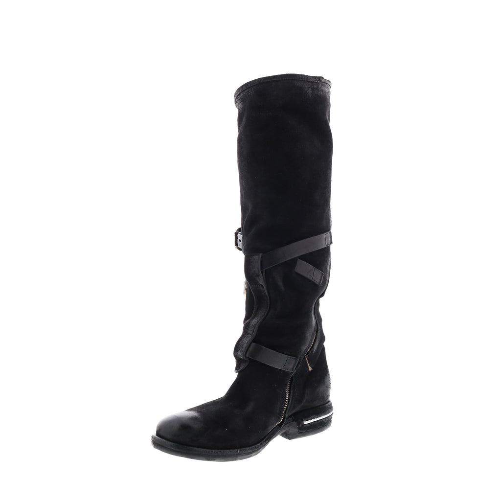 Trigg 516323-201 Womens Black Leather Hook & Loop Knee High Boots