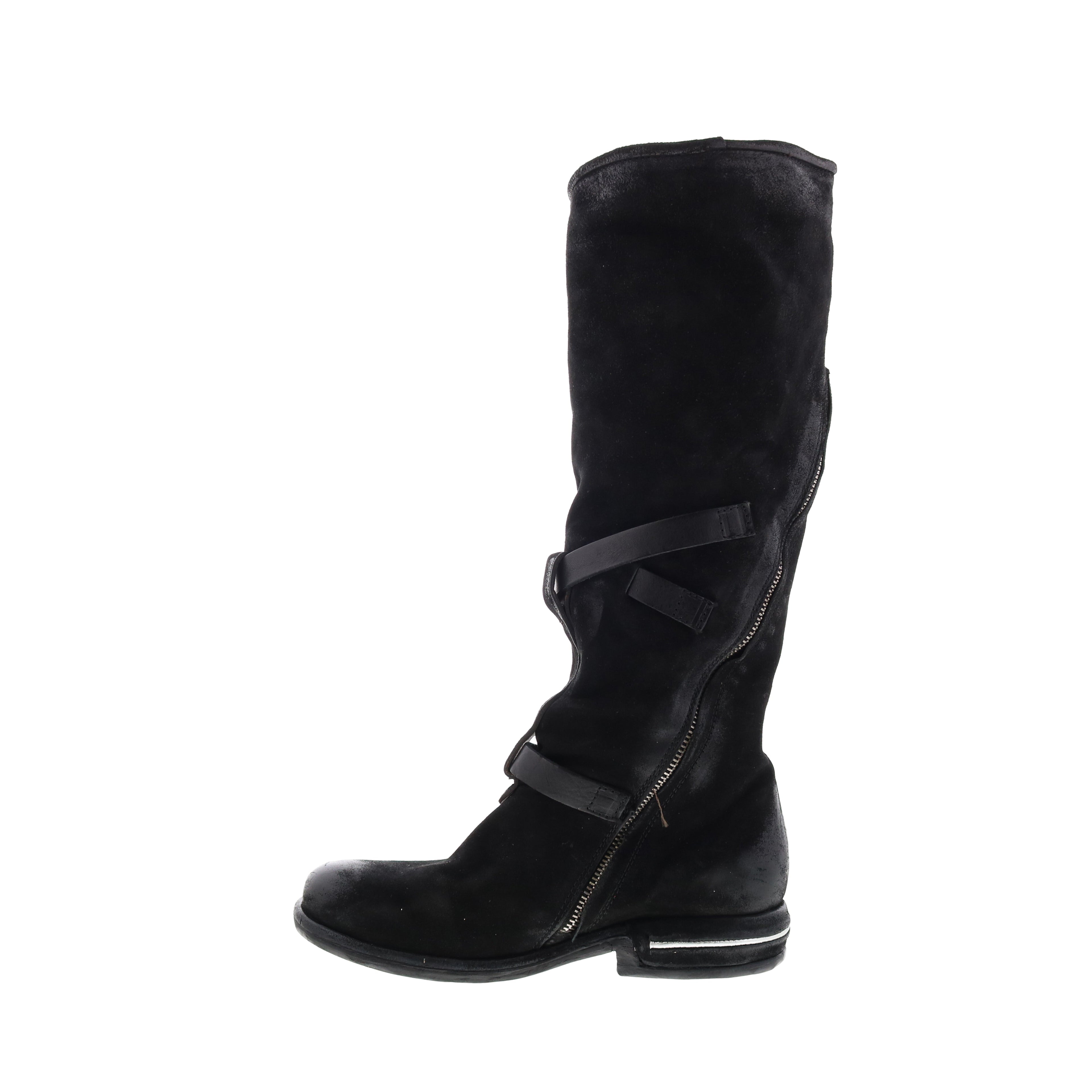Trigg 516323-201 Womens Black Leather Hook & Loop Knee High Boots