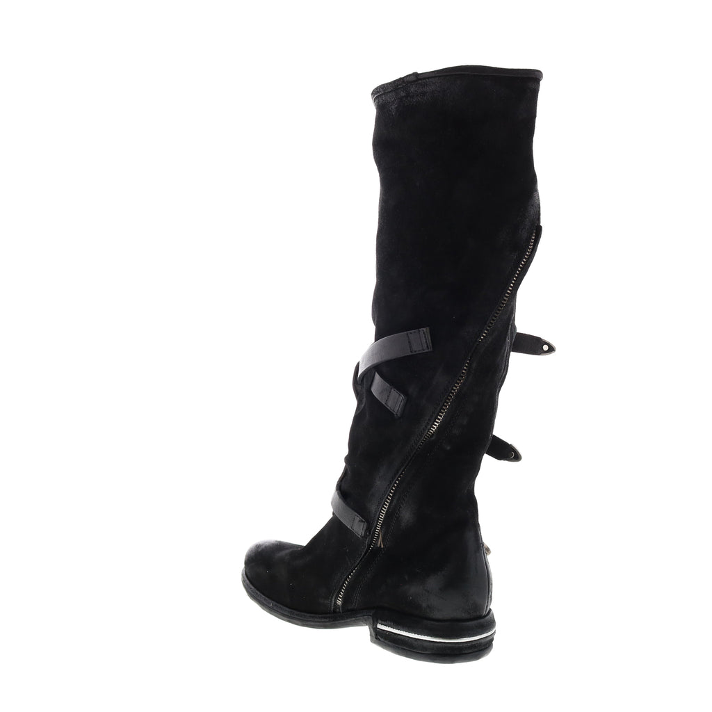 Trigg 516323-201 Womens Black Leather Hook & Loop Knee High Boots