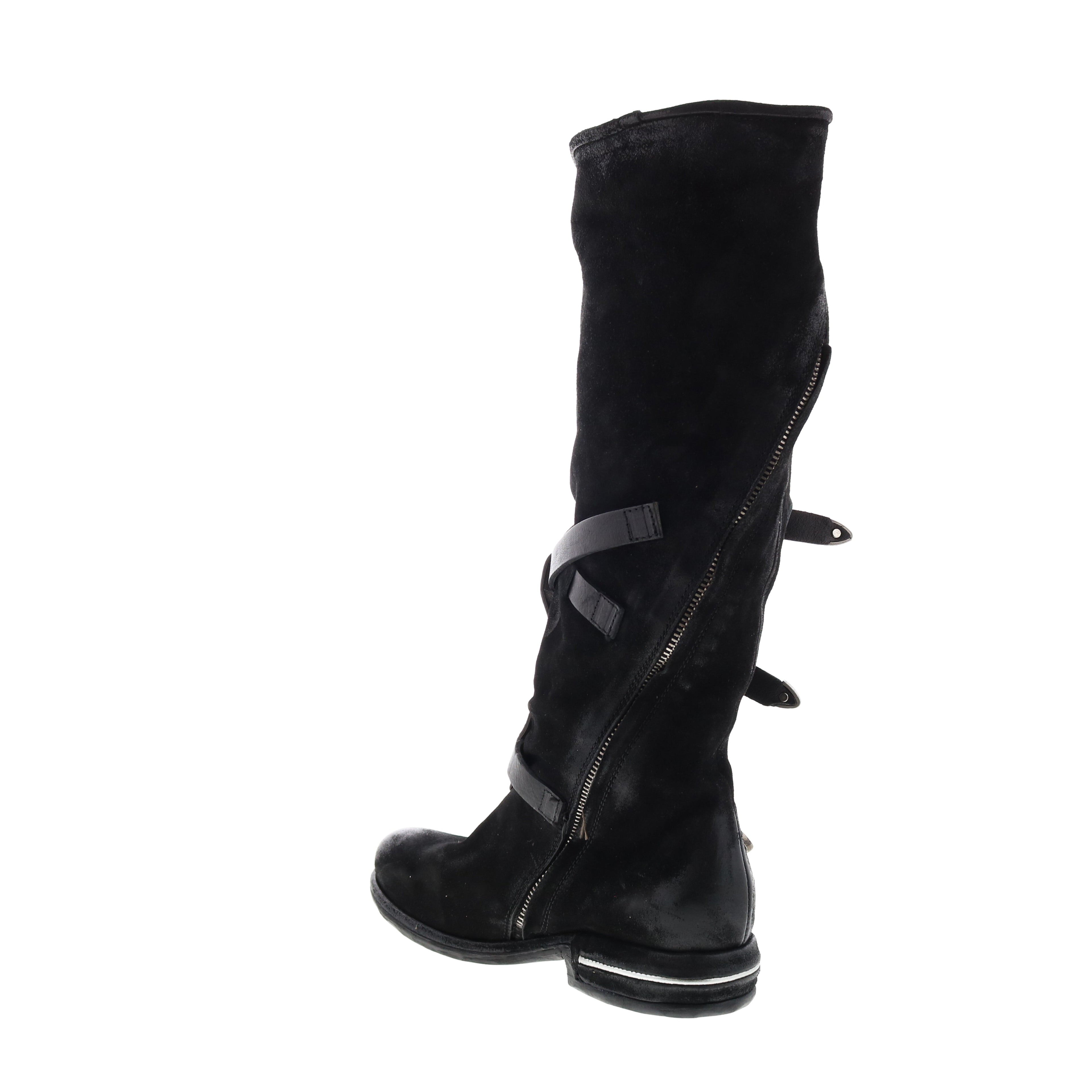 Trigg 516323-201 Womens Black Leather Hook & Loop Knee High Boots