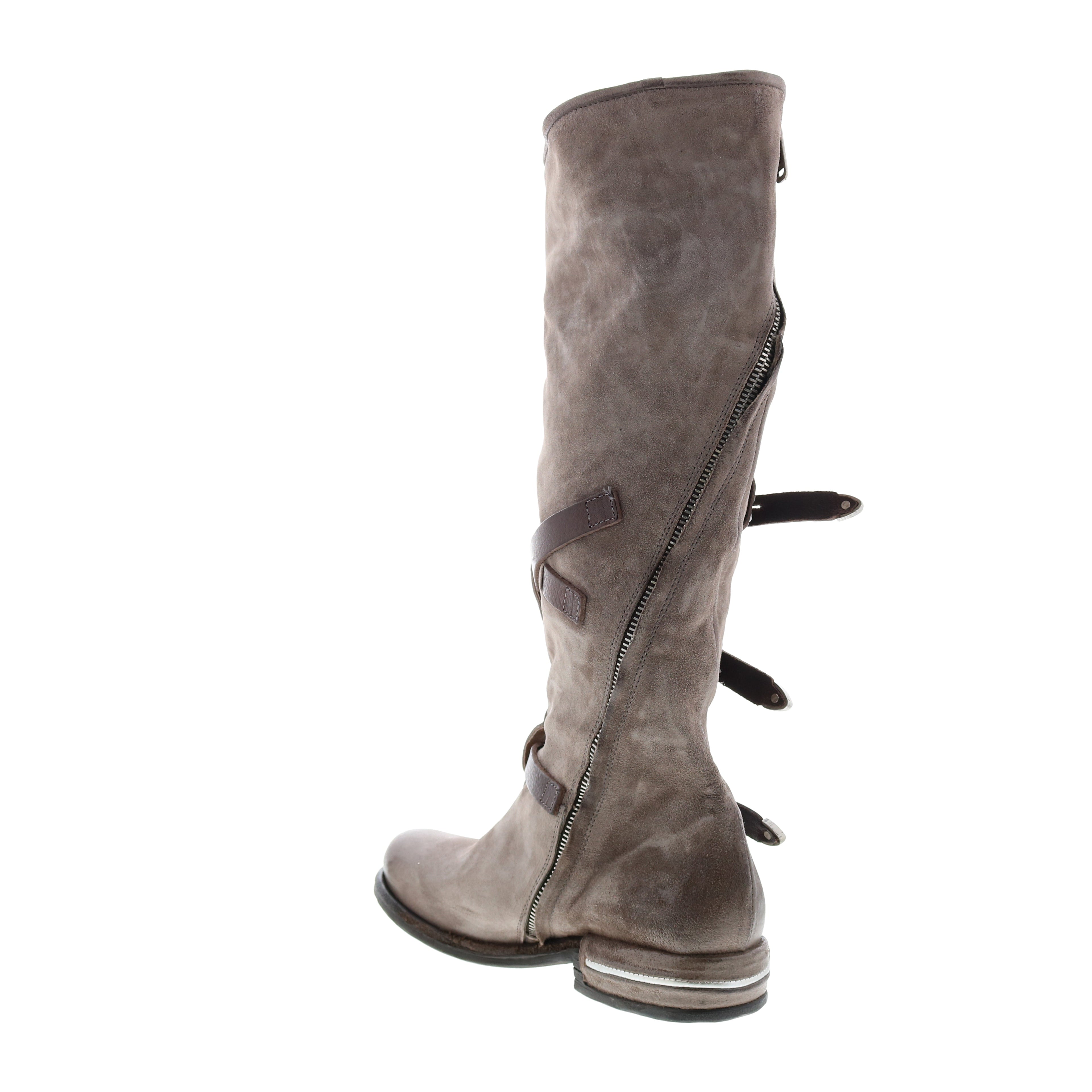 Trigg 516323-203 Womens Gray Leather Hook & Loop Knee High Boots