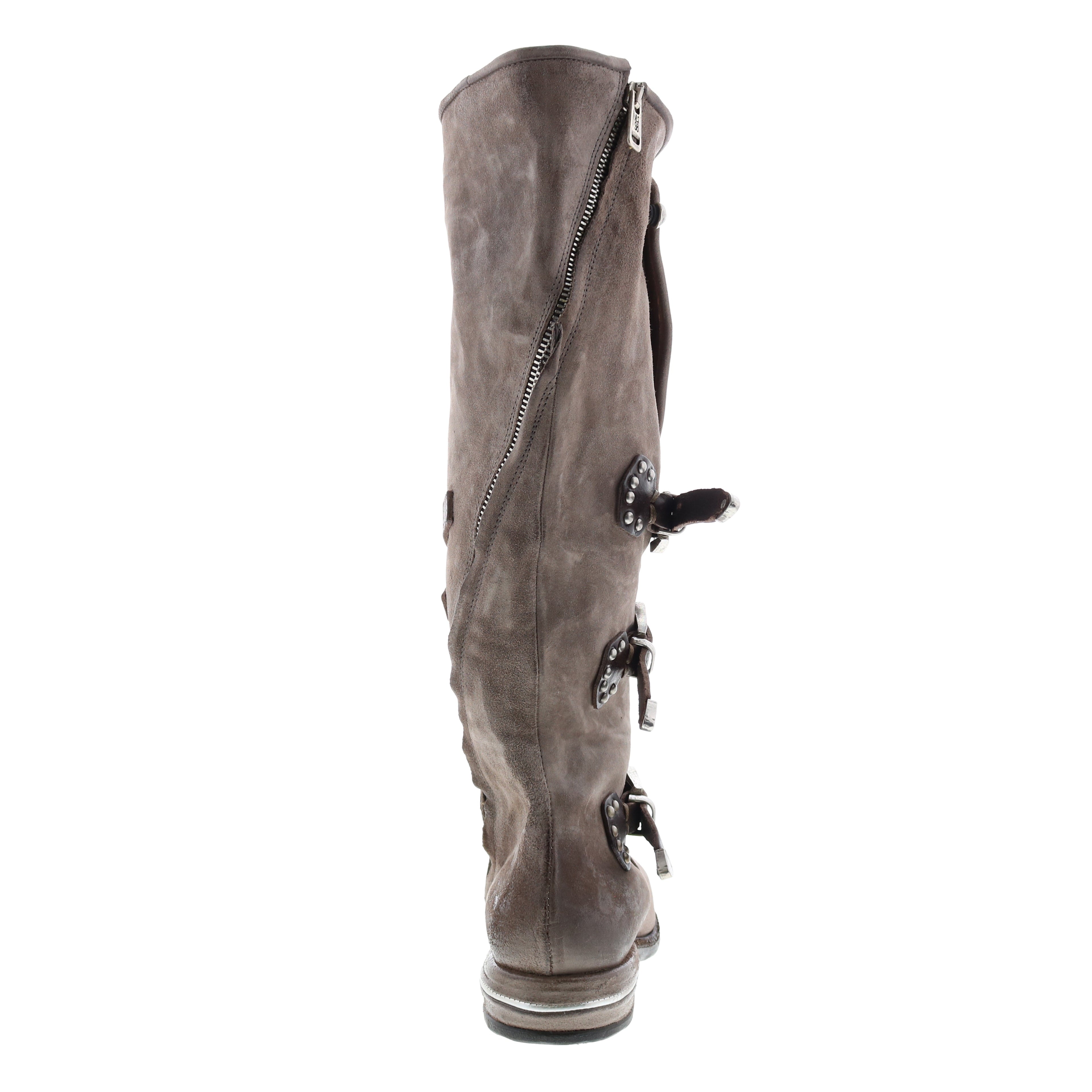 Trigg 516323-203 Womens Gray Leather Hook & Loop Knee High Boots