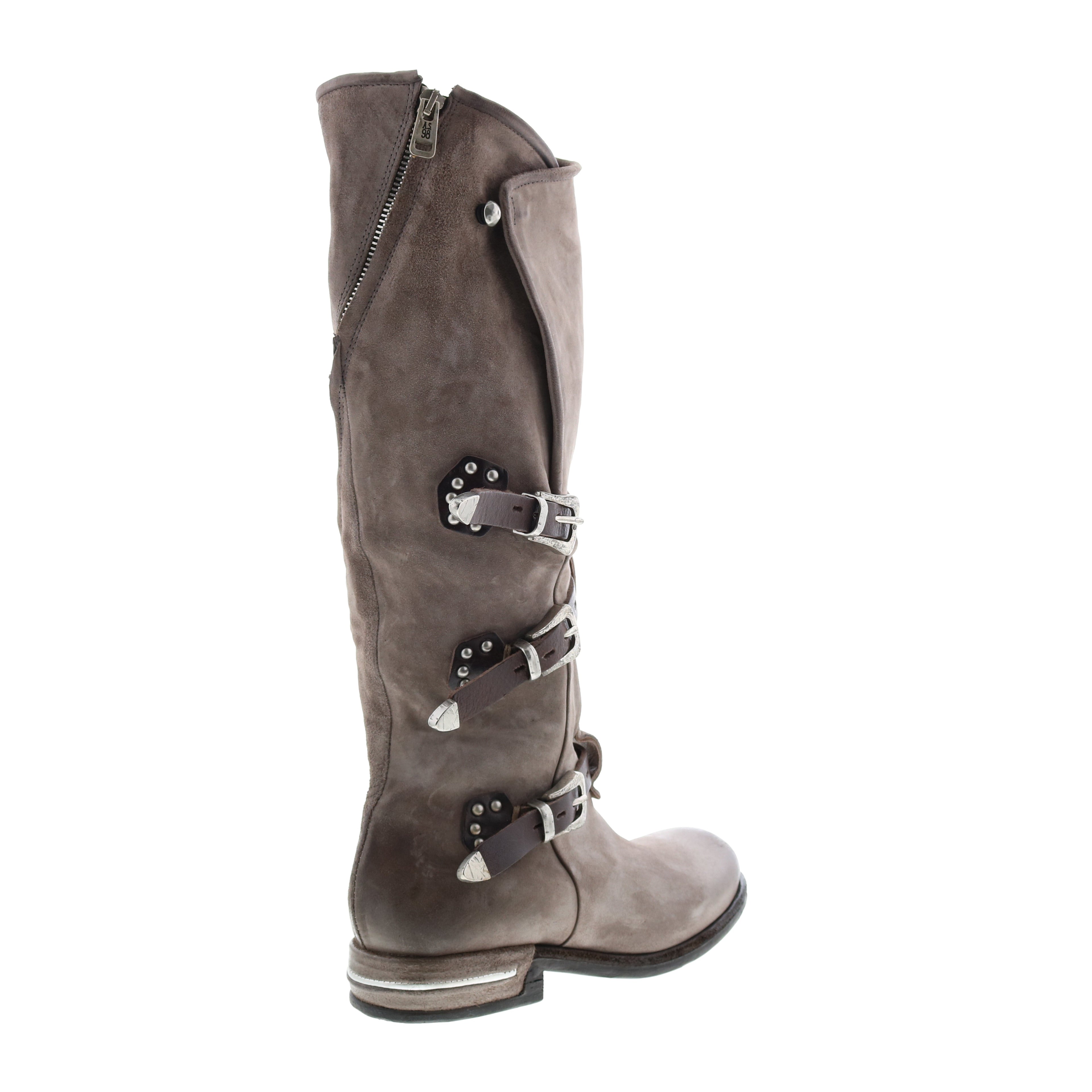 Trigg 516323-203 Womens Gray Leather Hook & Loop Knee High Boots