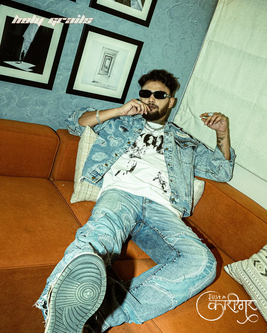 Fluid Thoughts Blue Denim Jacket HG x Just A Karigar