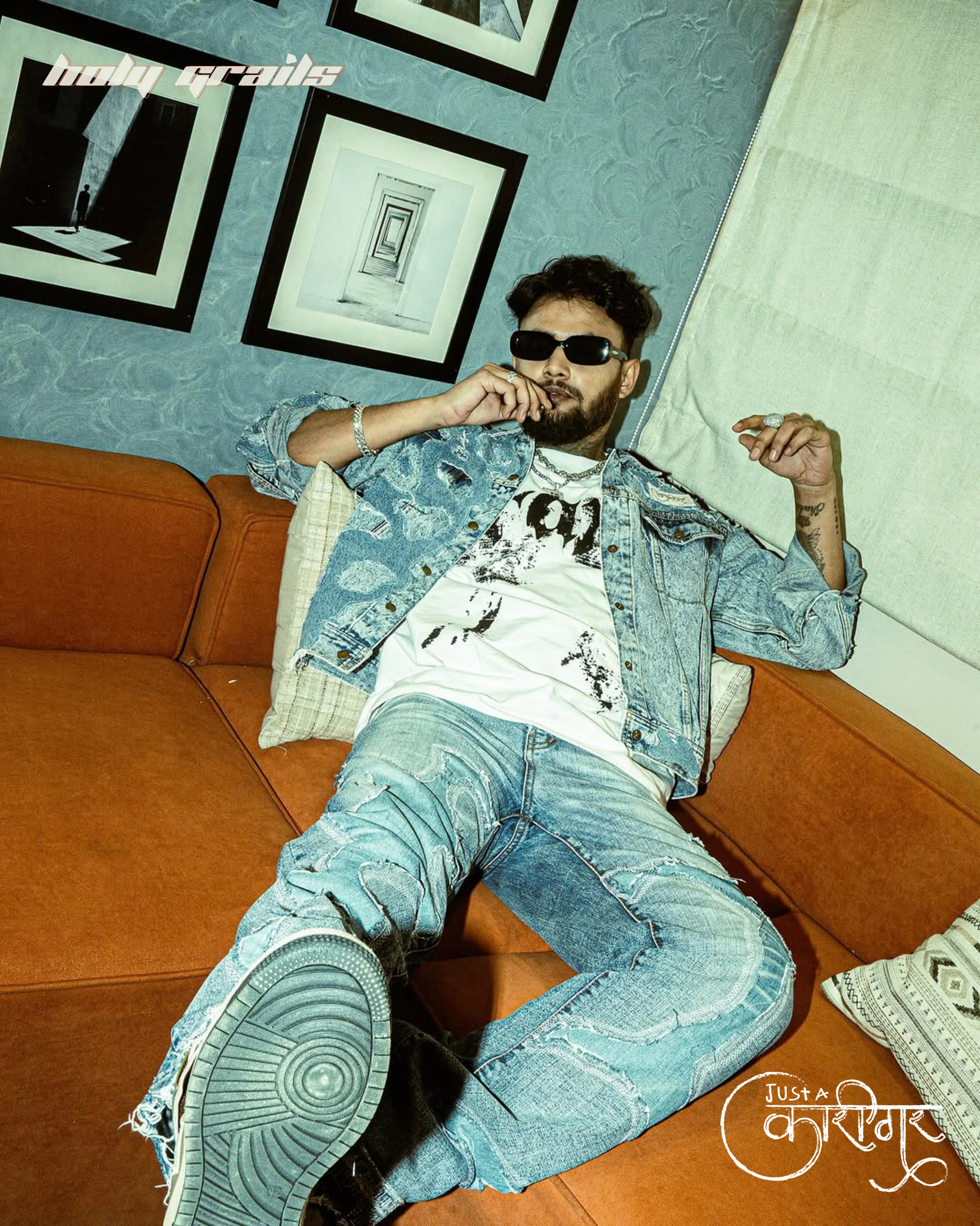 Fluid Thoughts Blue Denim Jacket HG x Just A Karigar