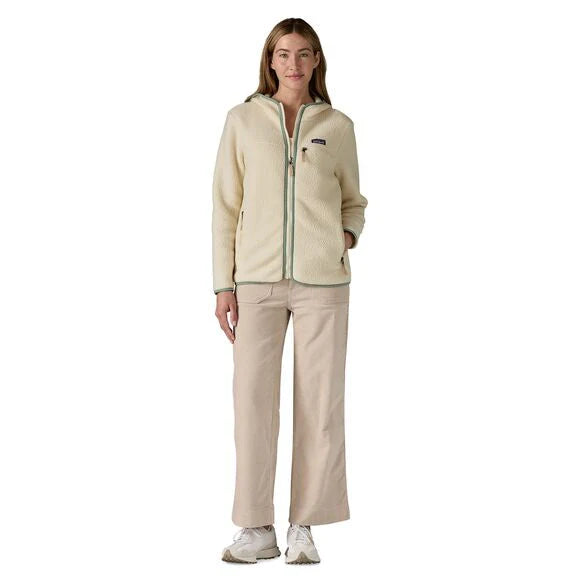 Women's Retro Pile Fleece Hoody in Natural w/ Ellwood Green