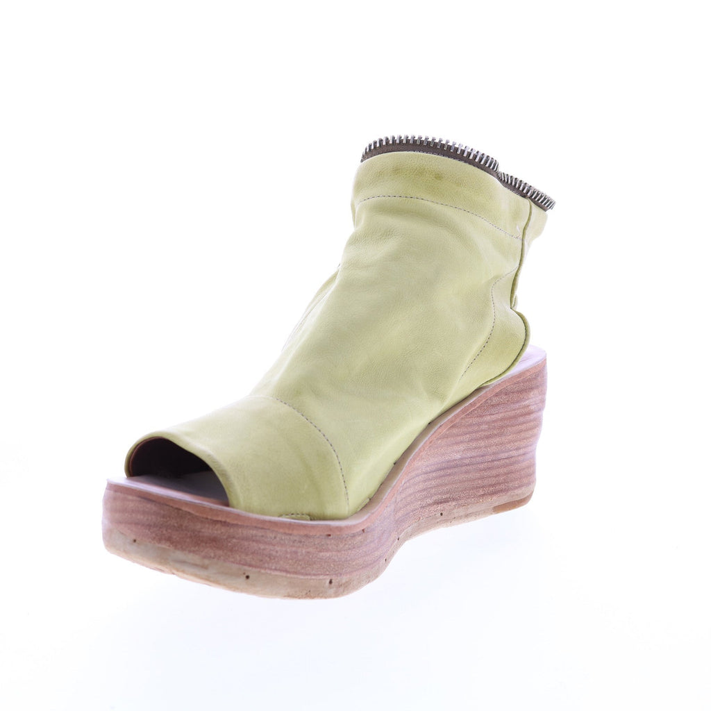 Naylor 528052-501 Womens Green Leather Zipper Sandals Wedges Shoes