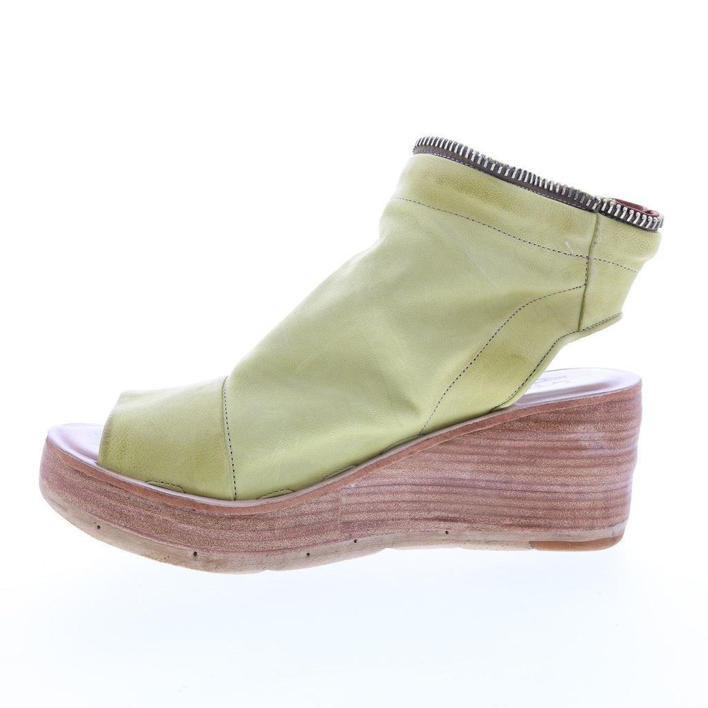 Naylor 528052-501 Womens Green Leather Zipper Sandals Wedges Shoes
