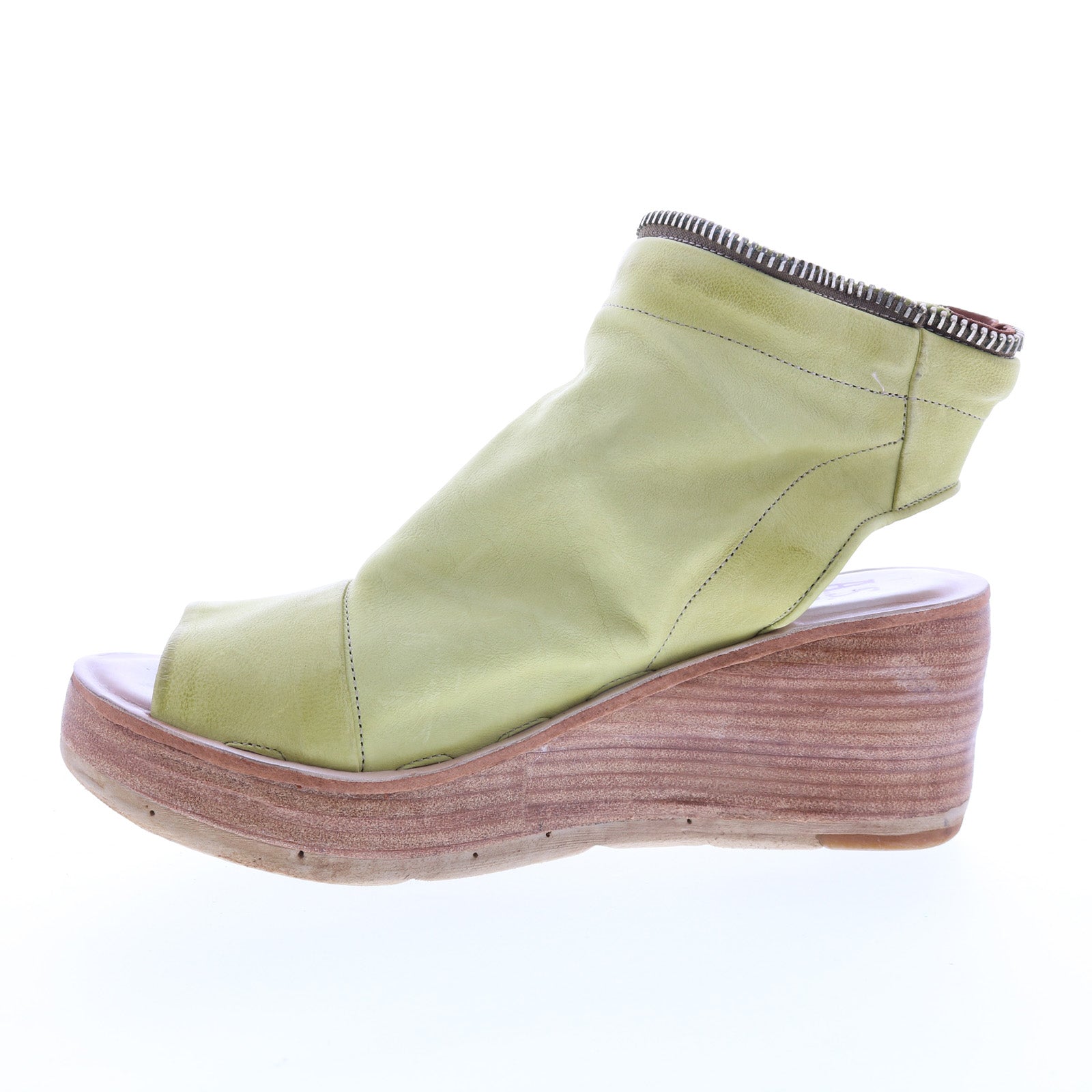 Naylor 528052-501 Womens Green Leather Zipper Sandals Wedges Shoes