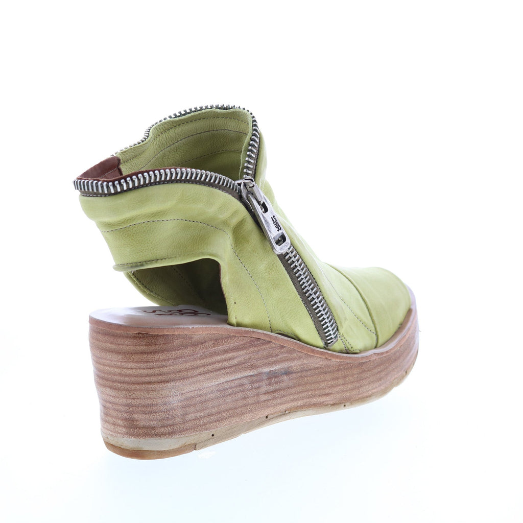 Naylor 528052-501 Womens Green Leather Zipper Sandals Wedges Shoes