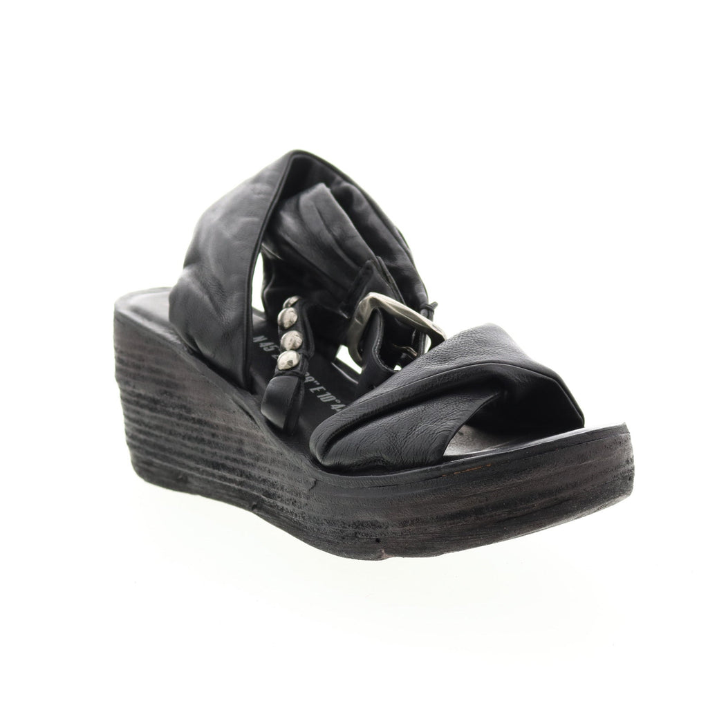 Nolie 528078-201 Womens Black Leather Sandals Wedges Shoes
