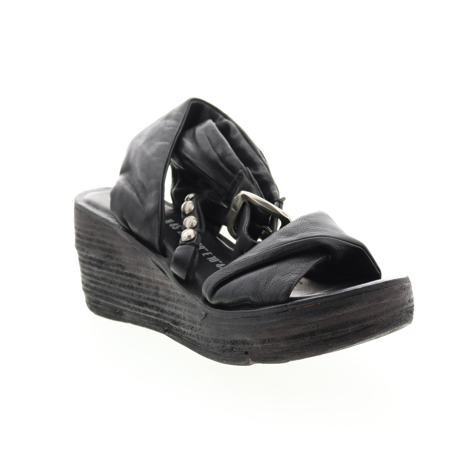 Nolie 528078-201 Womens Black Leather Sandals Wedges Shoes