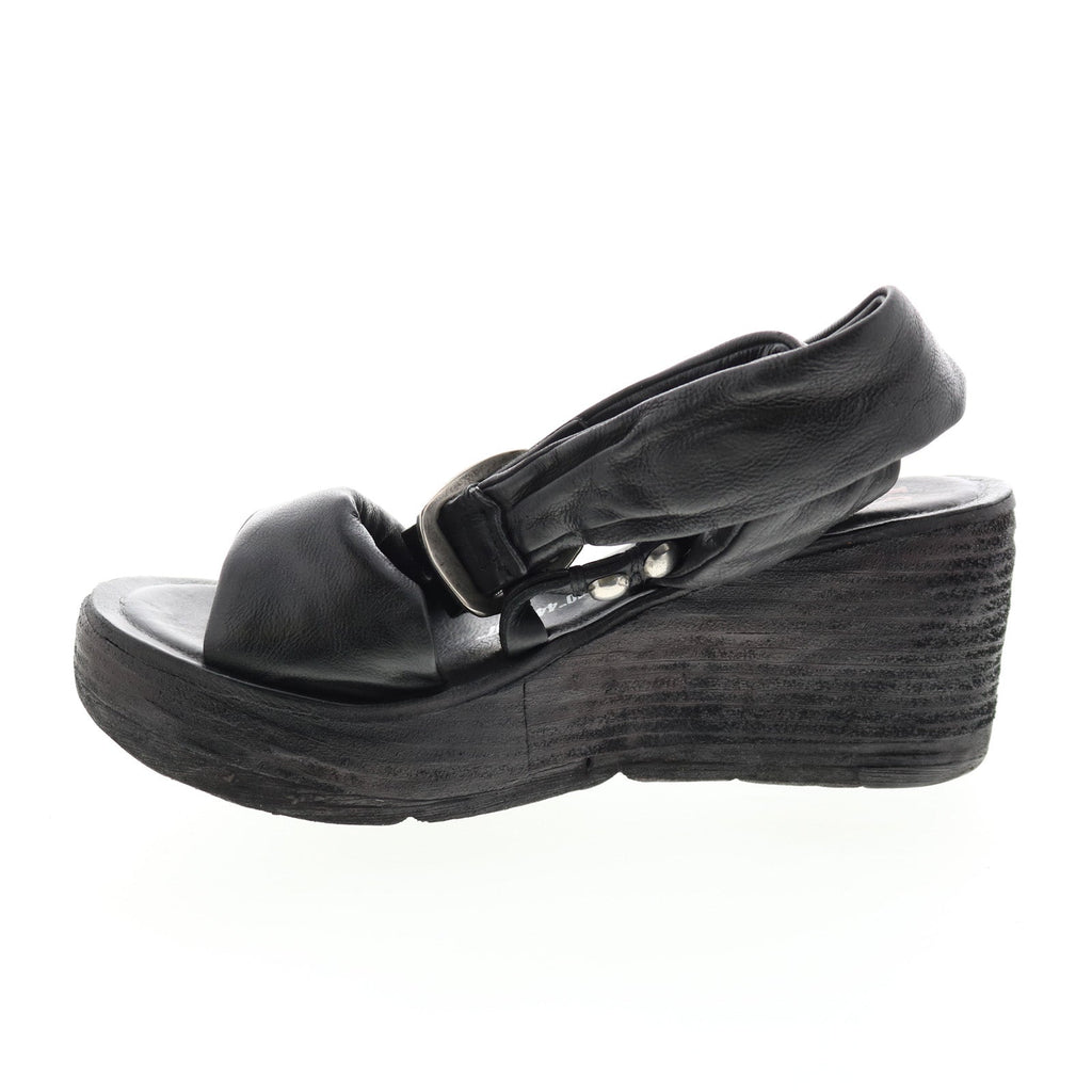 Nolie 528078-201 Womens Black Leather Sandals Wedges Shoes
