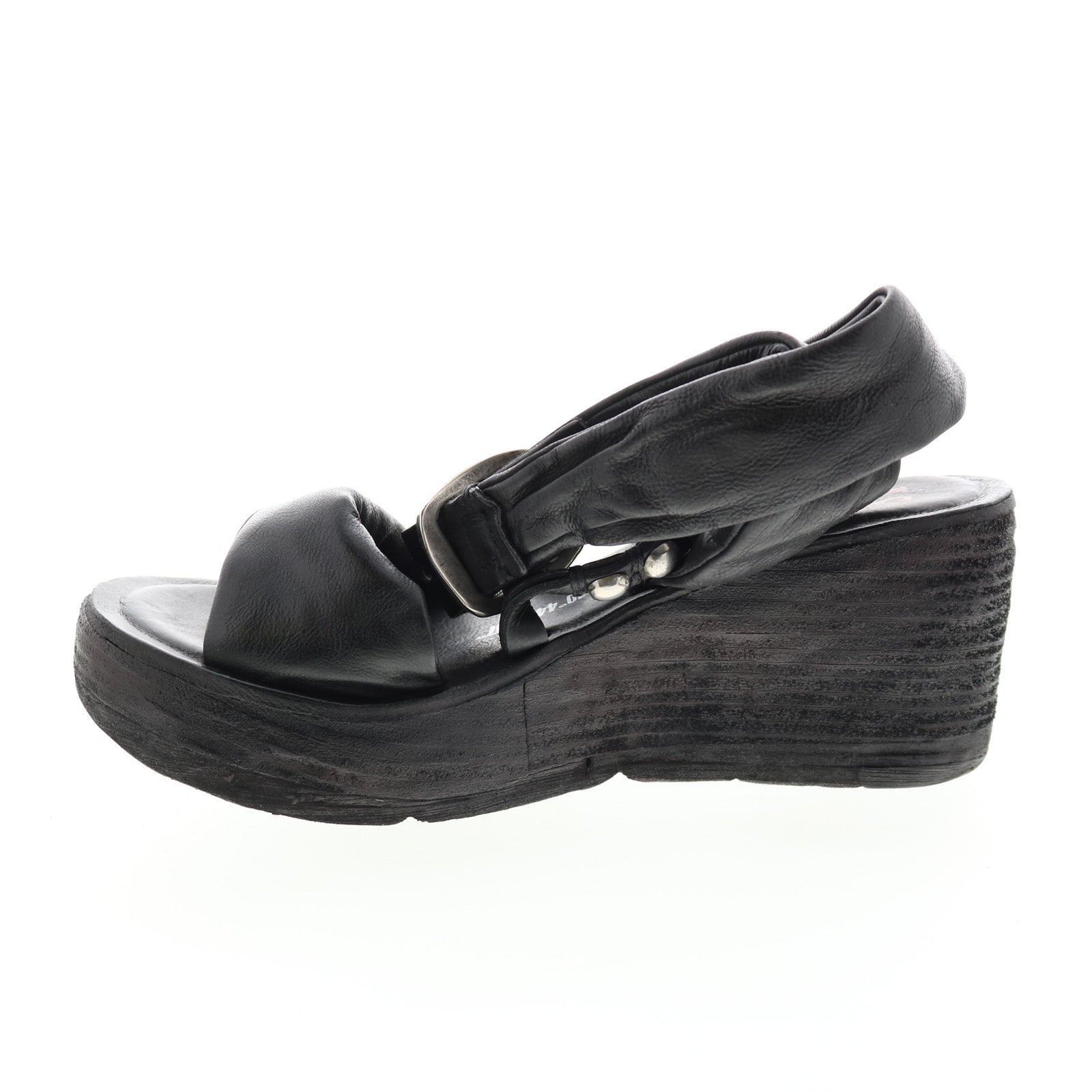Nolie 528078-201 Womens Black Leather Sandals Wedges Shoes