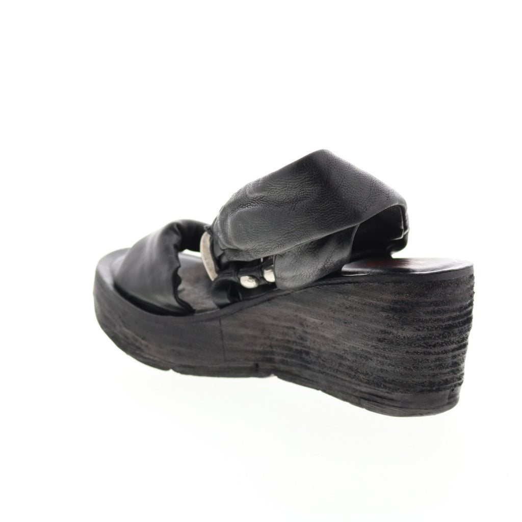 Nolie 528078-201 Womens Black Leather Sandals Wedges Shoes
