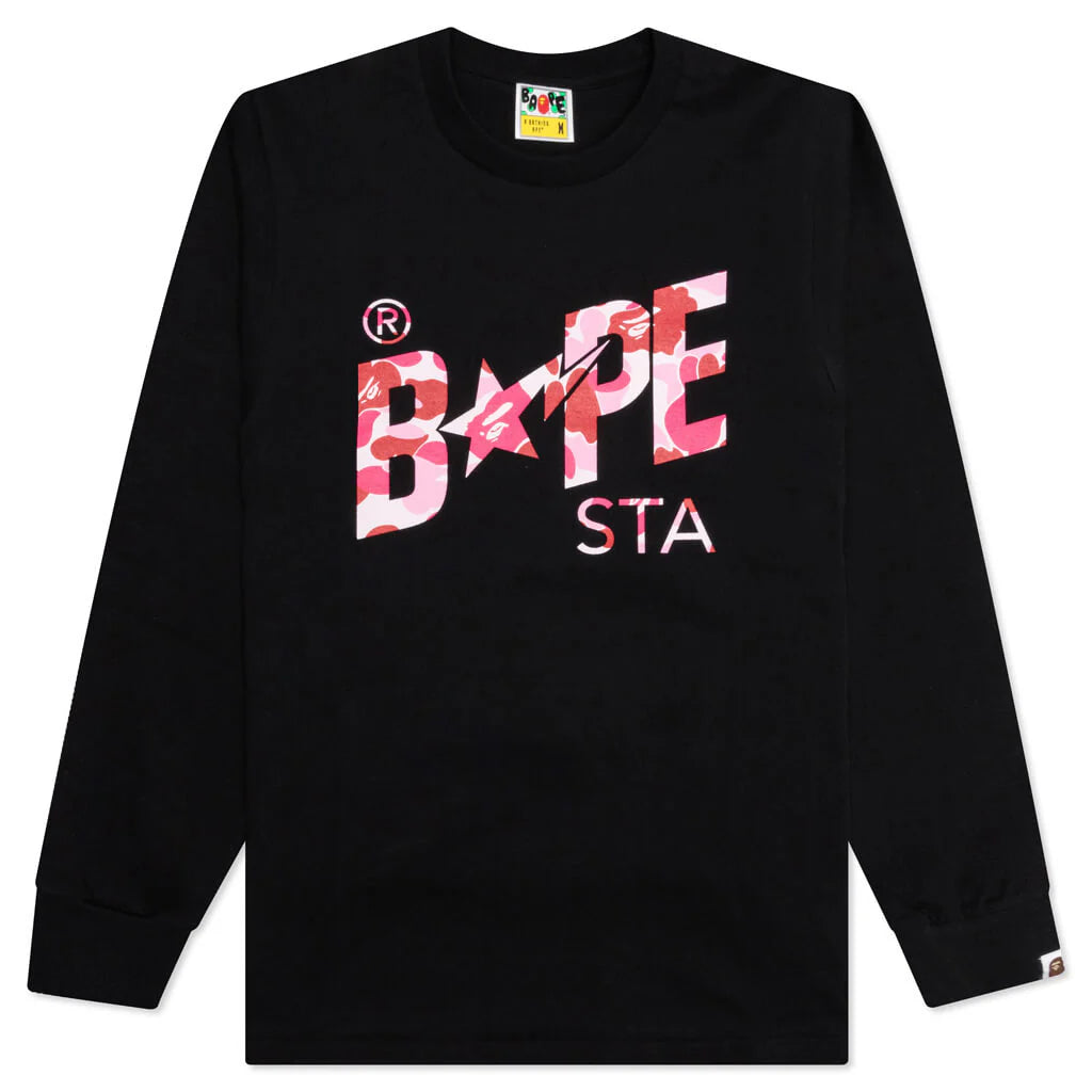 Abc Camo Bape Sta Logo L S Tee Black Pink