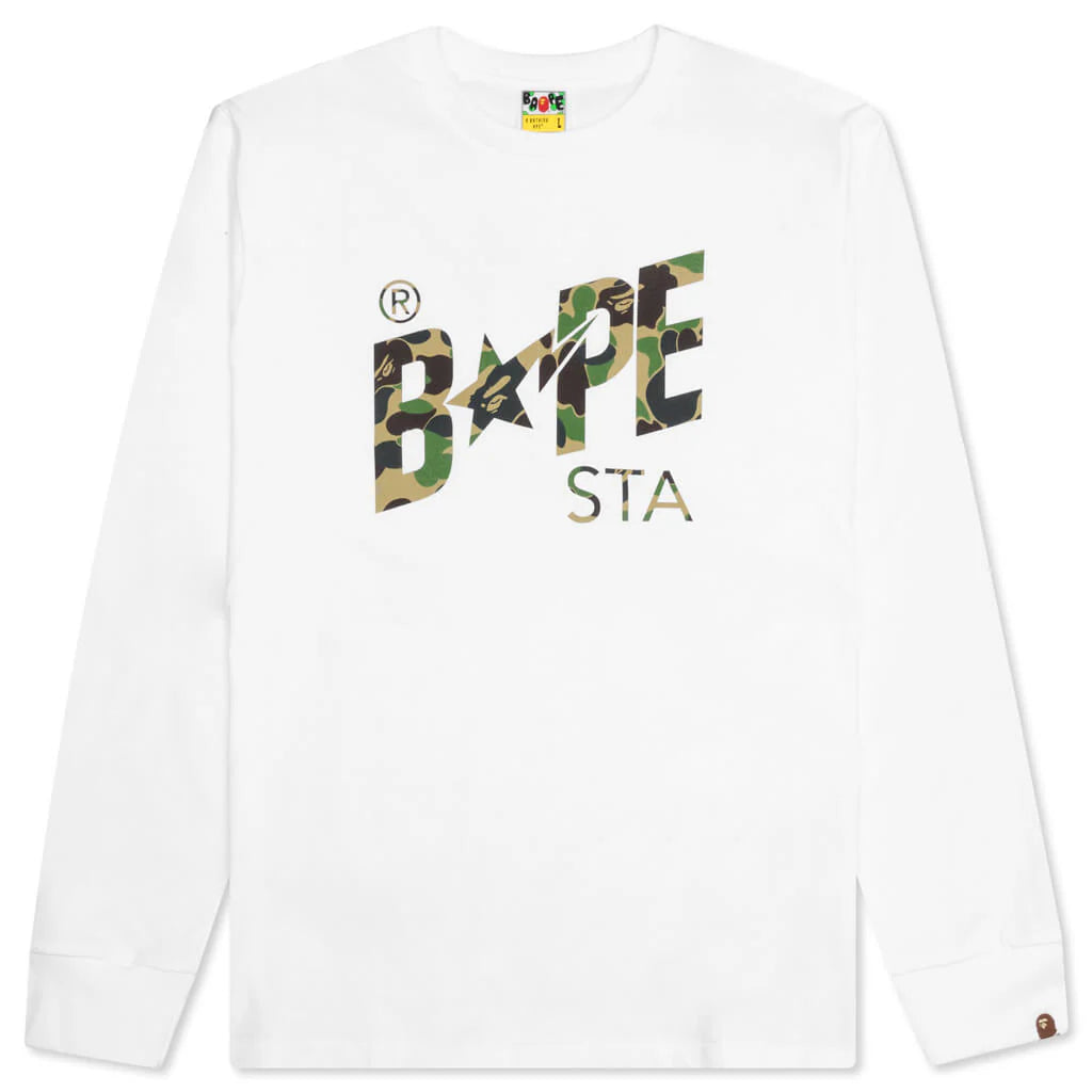 Abc Camo Bape Sta Logo L S Tee White Green