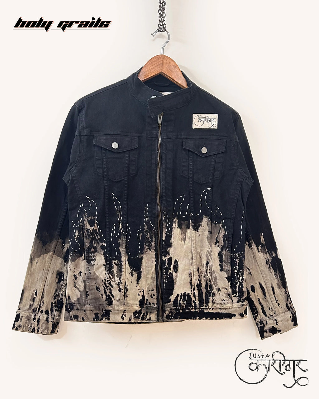 On Fire Black Denim Jacket HG x Just A Karigar