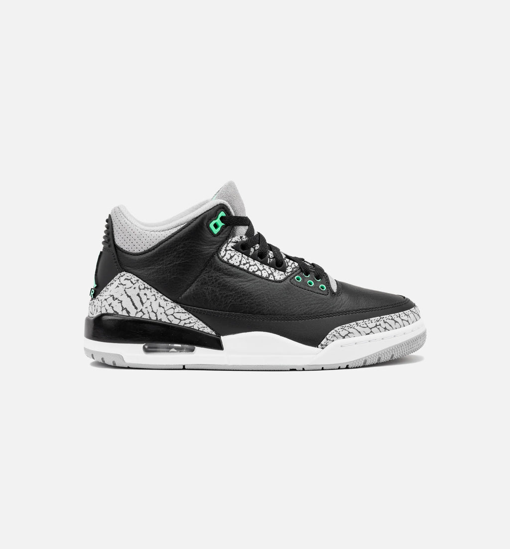 Air Jordan 3 Retro Green Glow Mens Lifestyle Shoe Black Green Glow Wolf Grey White