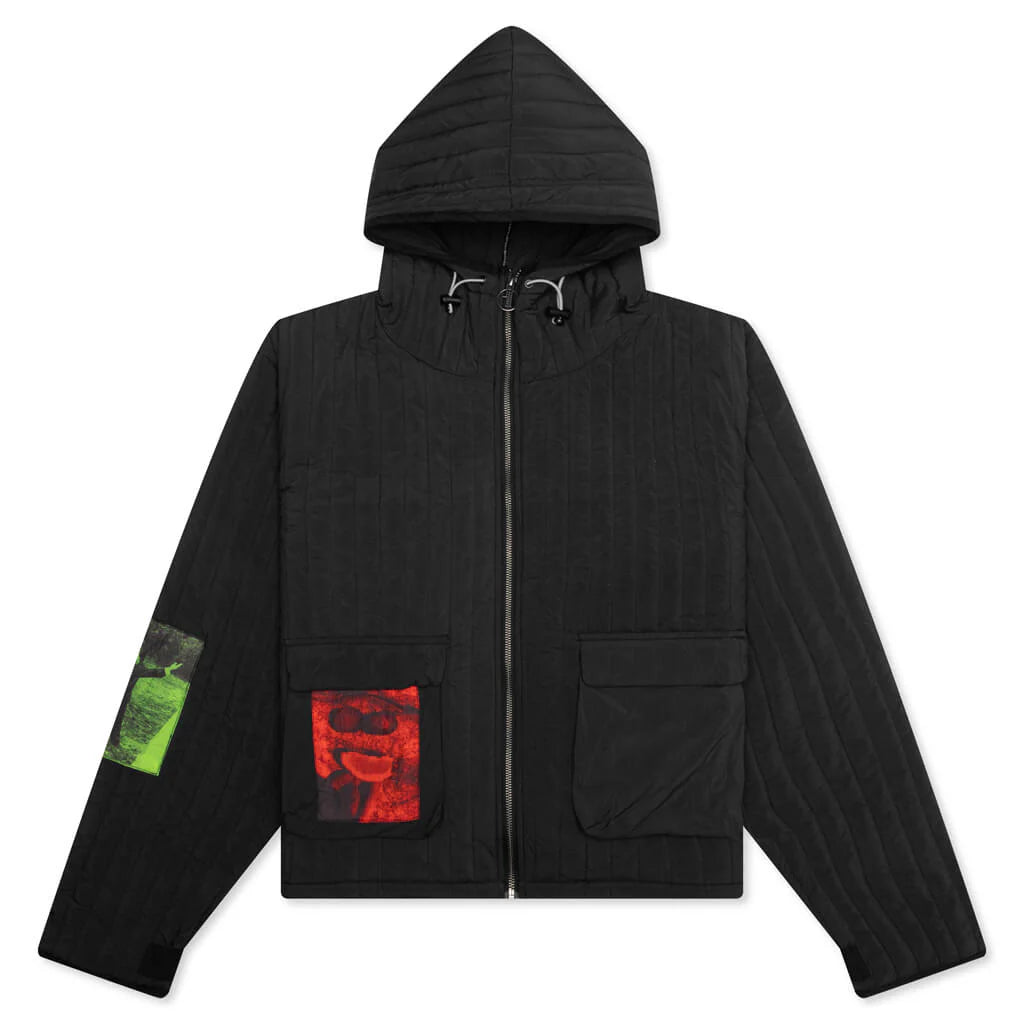 Patches Quilted Zip Hoodie Black