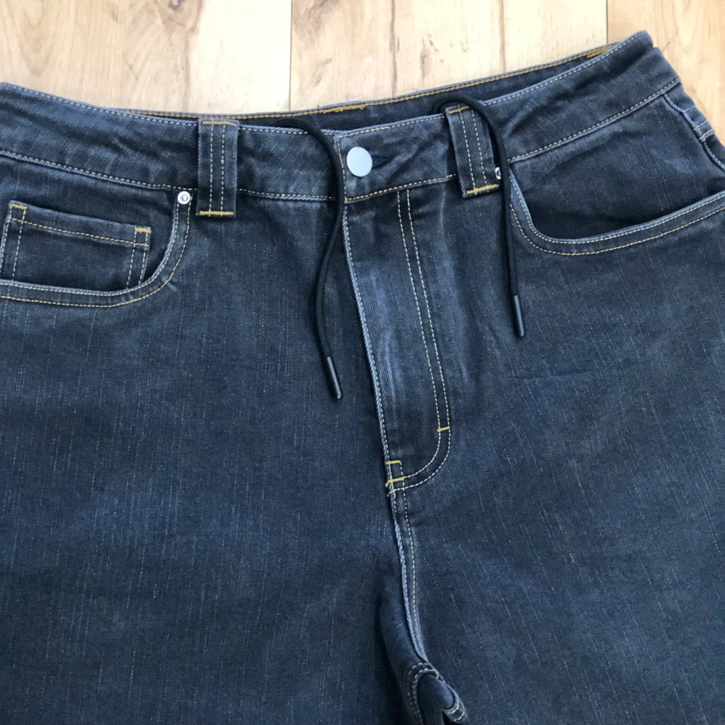 Kinetic Embroidered Baggy Denim Pants Black Gold Stitch