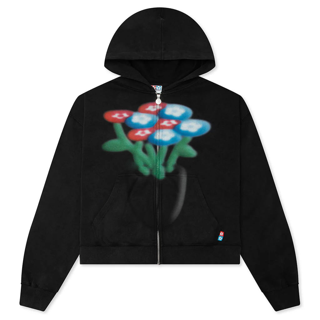 AirBrush Flower Zip Up Hoodie Black