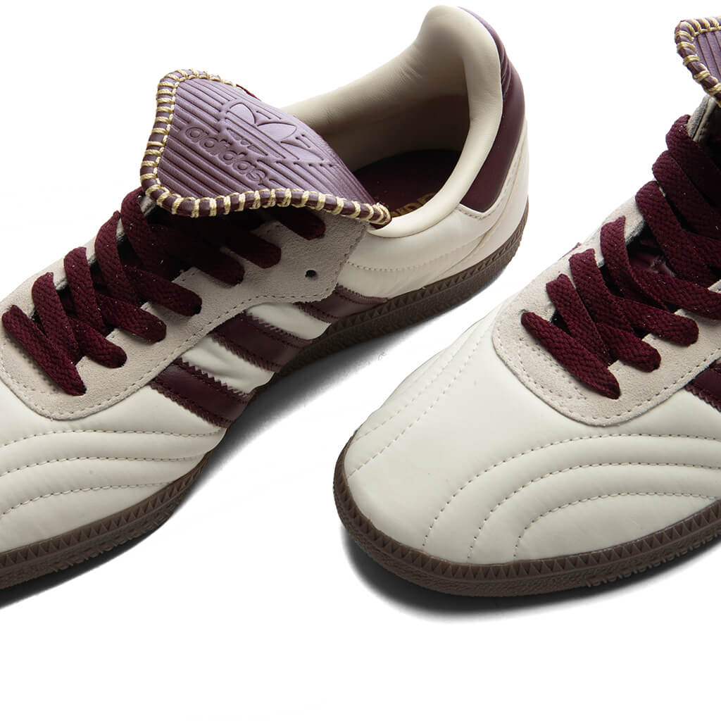 Womens Samba Long Tongue Cream White Maroon Gold Metallic