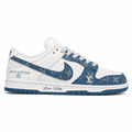 Louis Vuitton LV x Nike SB Dunk Low White Blue Denim Monogram Sneaker