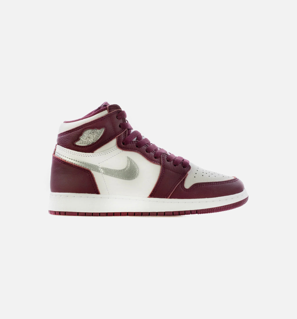 Air Jordan 1 Retro High OG Bordeaux Grade School Lifestyle Shoe Bordeaux White Metallic Silver Limit One Per Customer