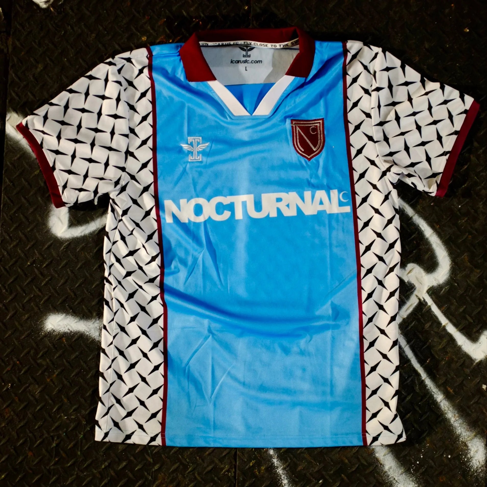 Nocturnal Soccer Jersey Powder Blue Maroon Diamond Plate