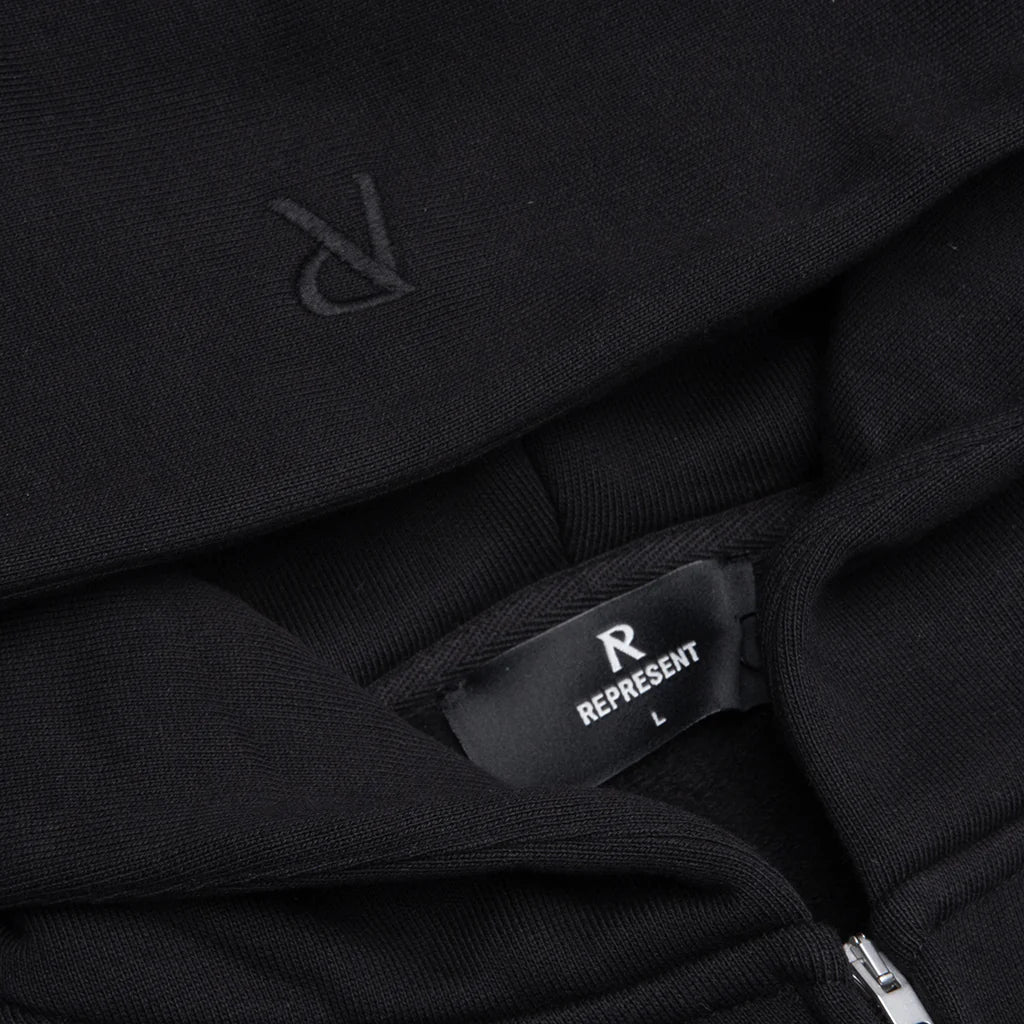 Initial Boxy Oversized Zip Through Hoodie Black