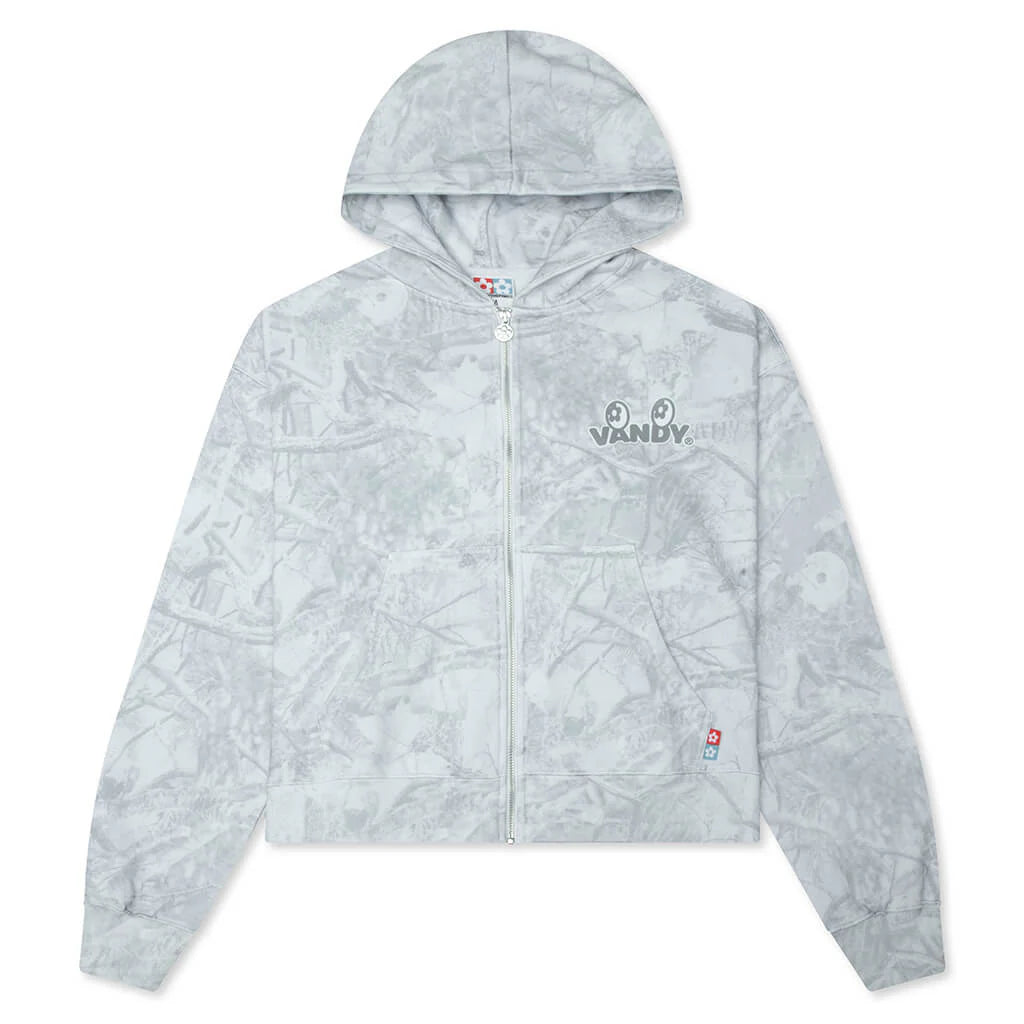 Snow Camo Eye Logo Zip Up Hoodie Washed White