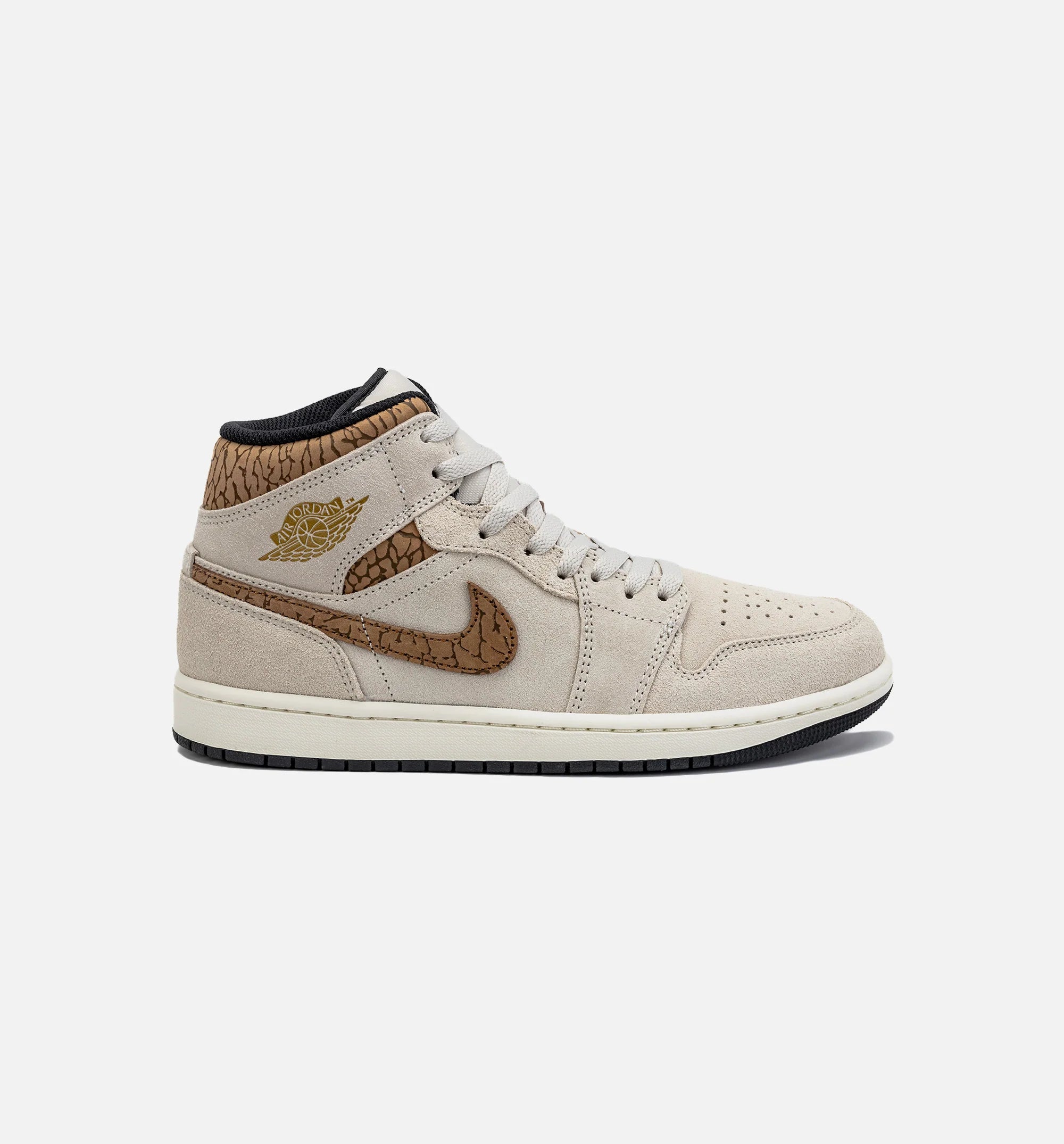 Air Jordan 1 Retro Mid SE Brown Elephant Mens Lifestyle Shoe Light Orewood Brown Metallic Gold