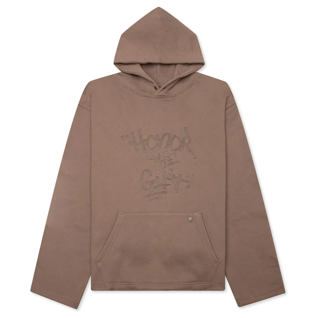 Script Embroidered Hoodie Light Brown