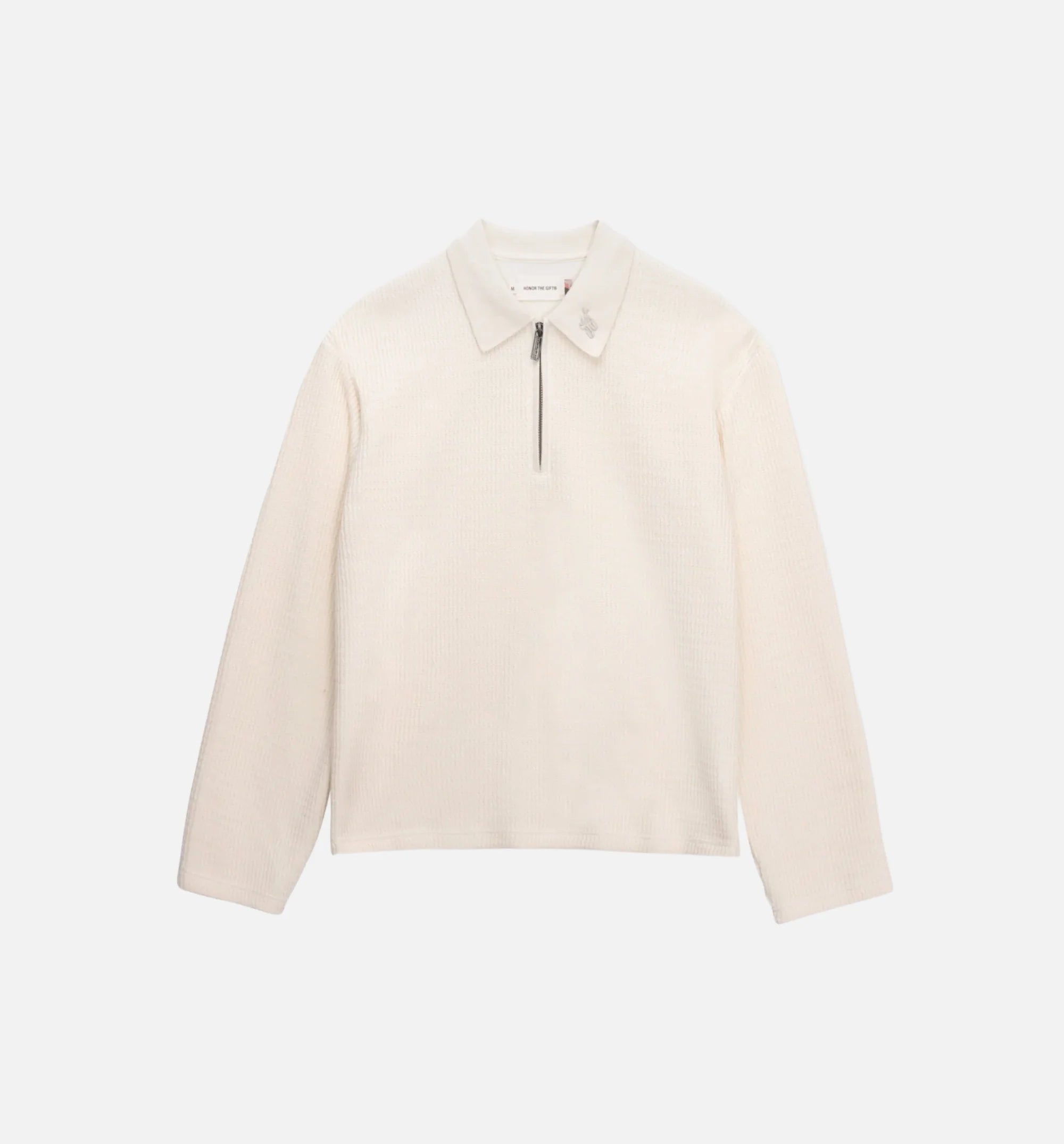Wavy Knit Polo Mens Long Sleeve Bone