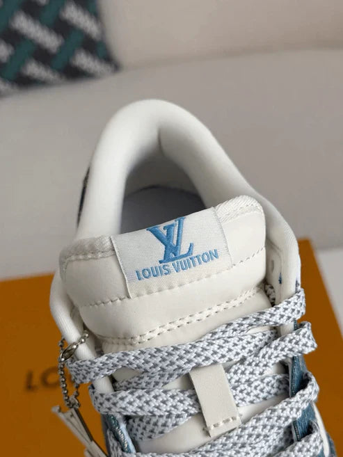 Louis Vuitton LV x Nike SB Dunk Low White Blue Denim Monogram Sneaker