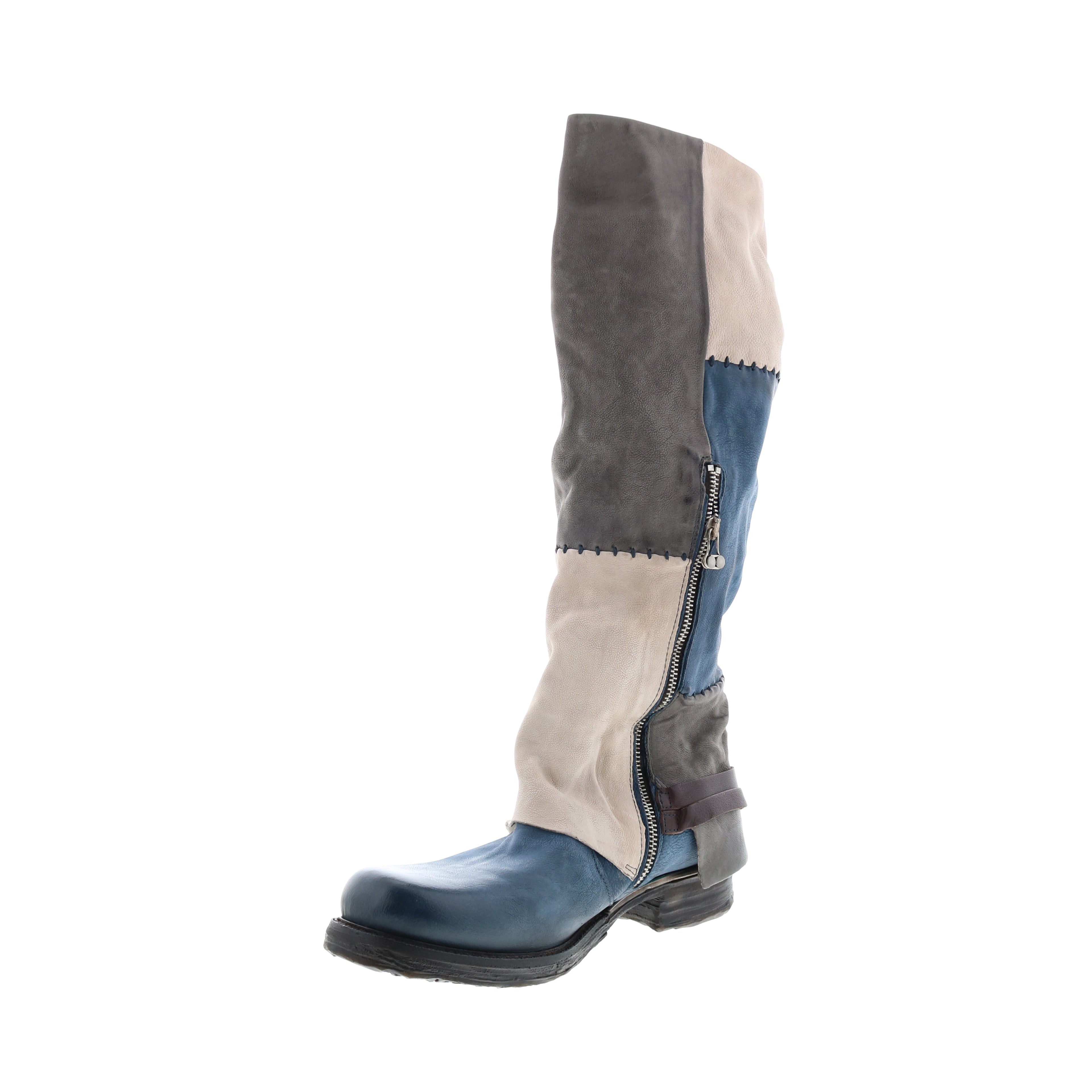 Salvador 717342-401 Womens Blue Leather Hook & Loop Knee High Boots