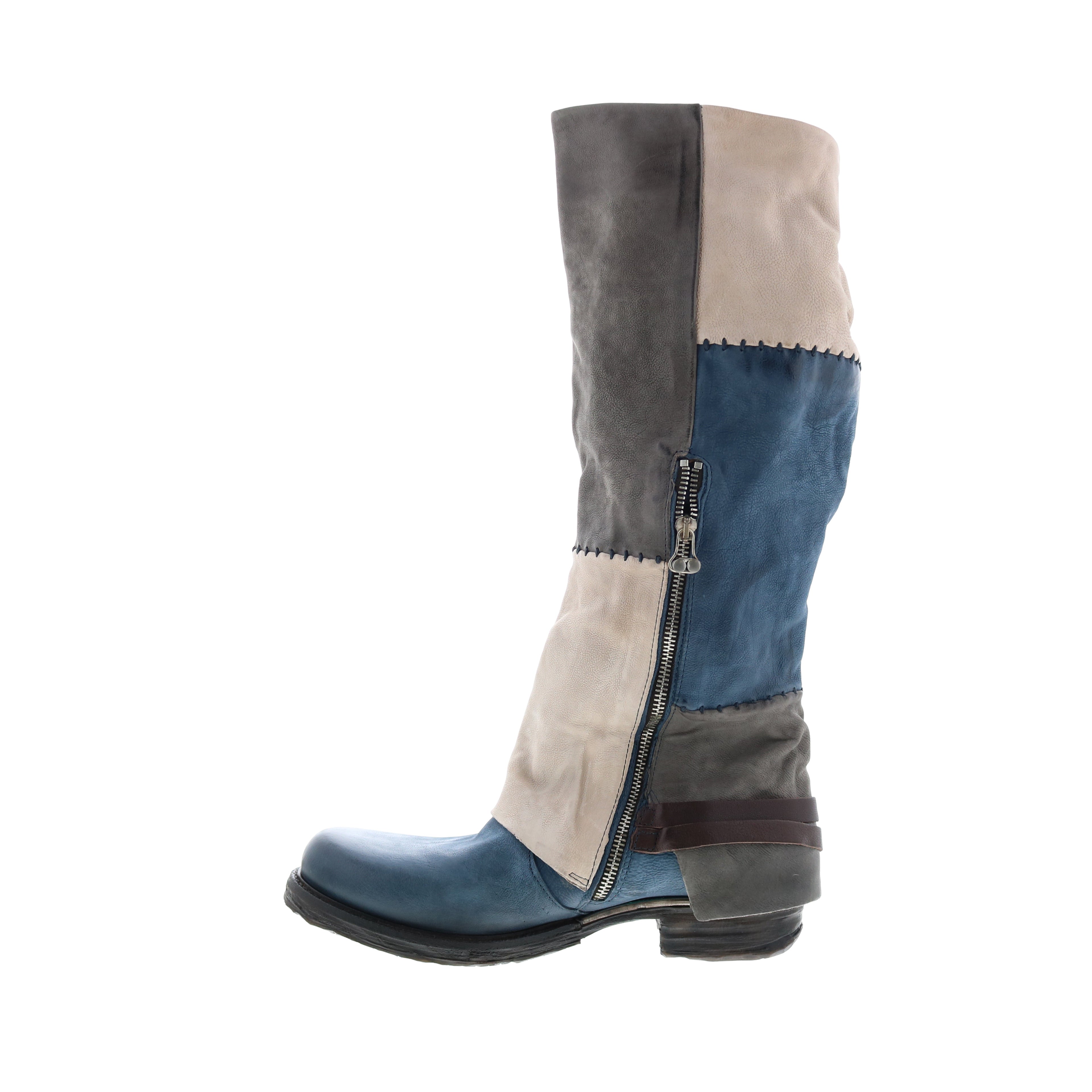 Salvador 717342-401 Womens Blue Leather Hook & Loop Knee High Boots