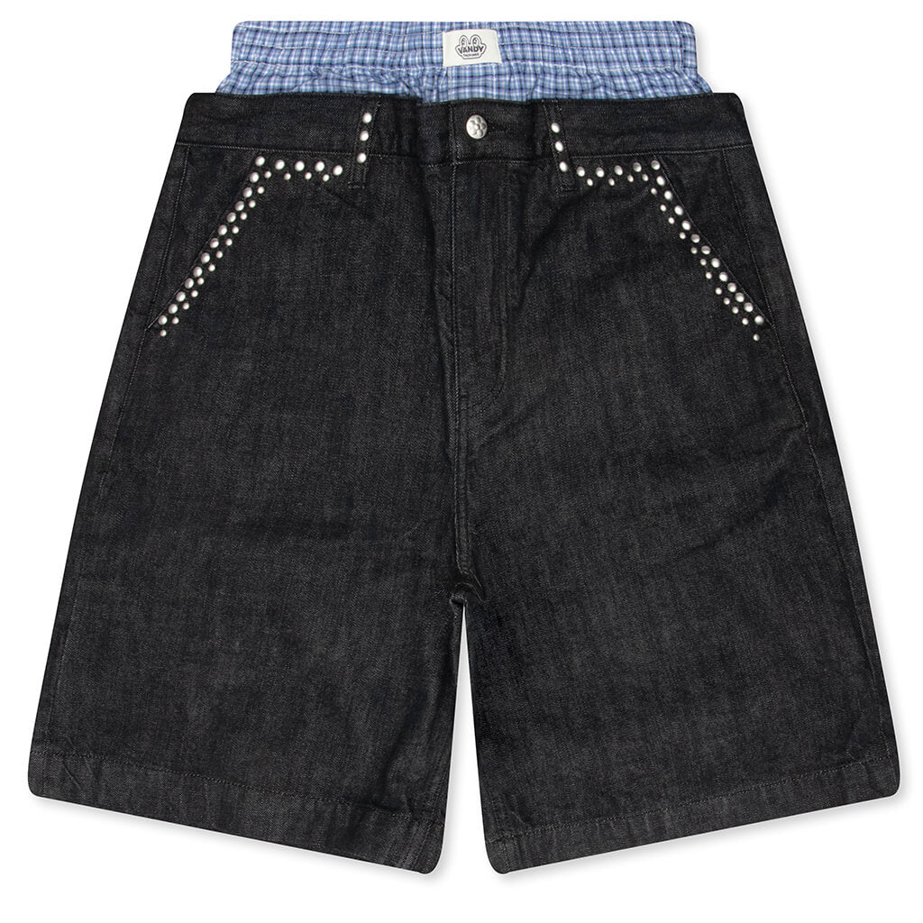 Script Logo Boxer Denim Shorts Dark Blue
