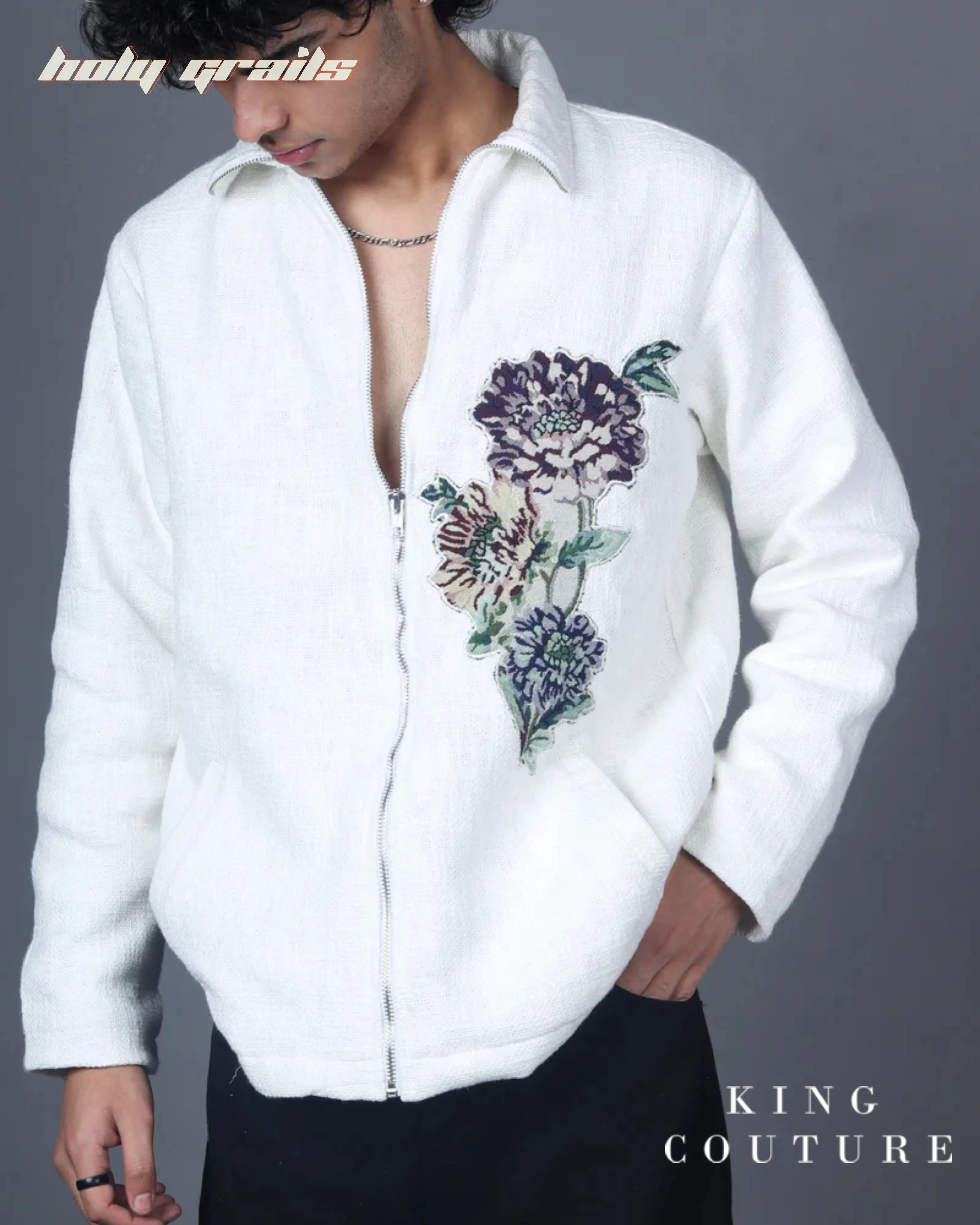 Floral Jacquard Zipper Jacket HG x King Couture