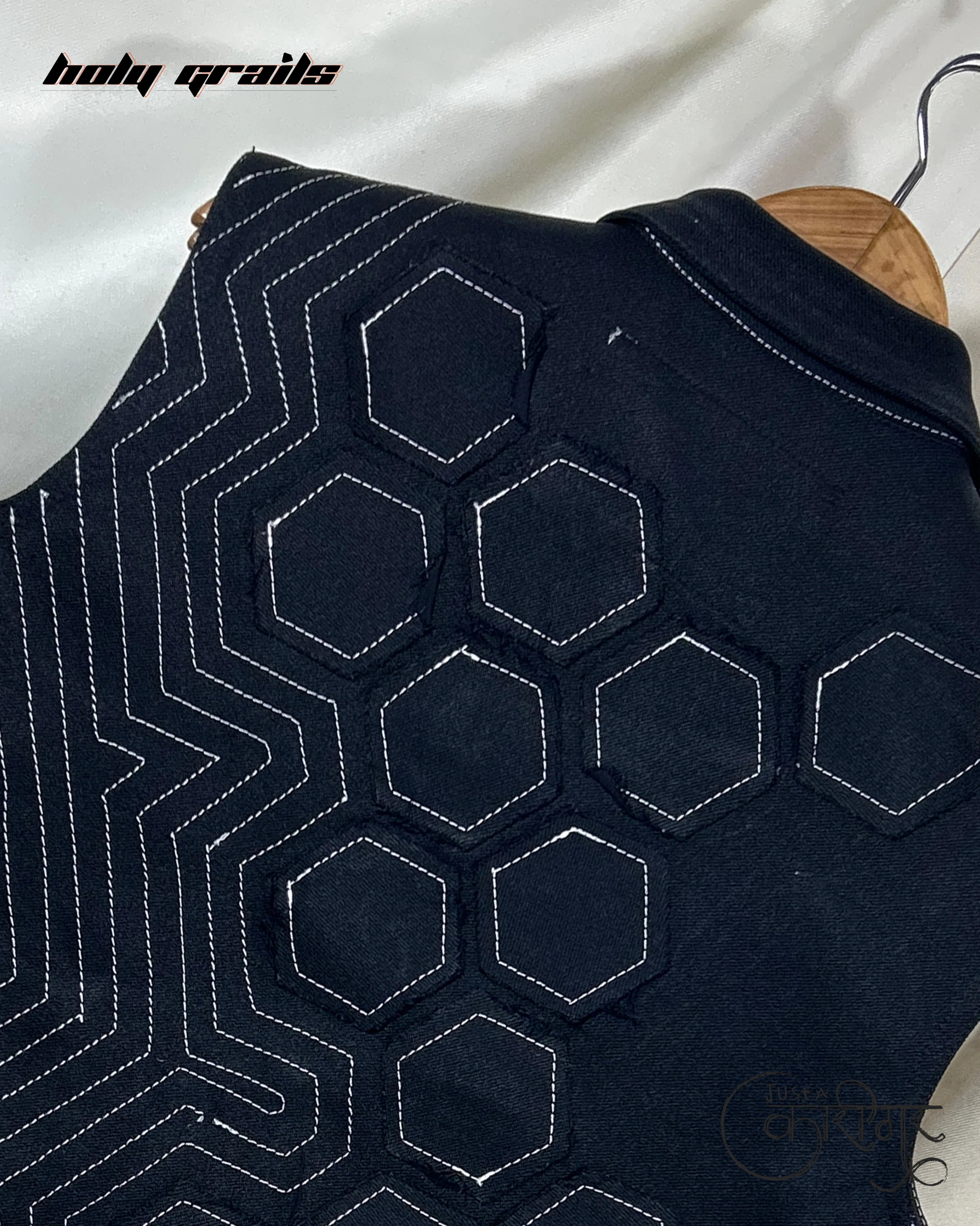 Just A Hexagon Black Denim Vest HG x Just A Karigar